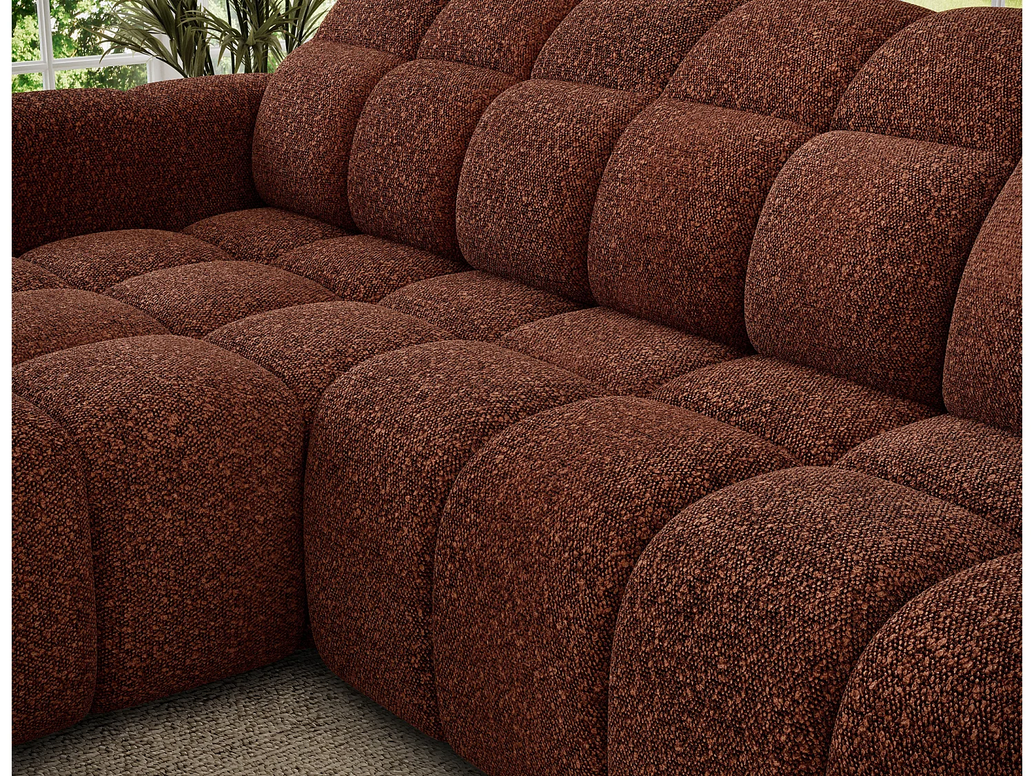 Canapé d’angle convertible 4 places tissu FENKA 288cm – Assise électrique & têtières réglables-Terracotta-angle gauche