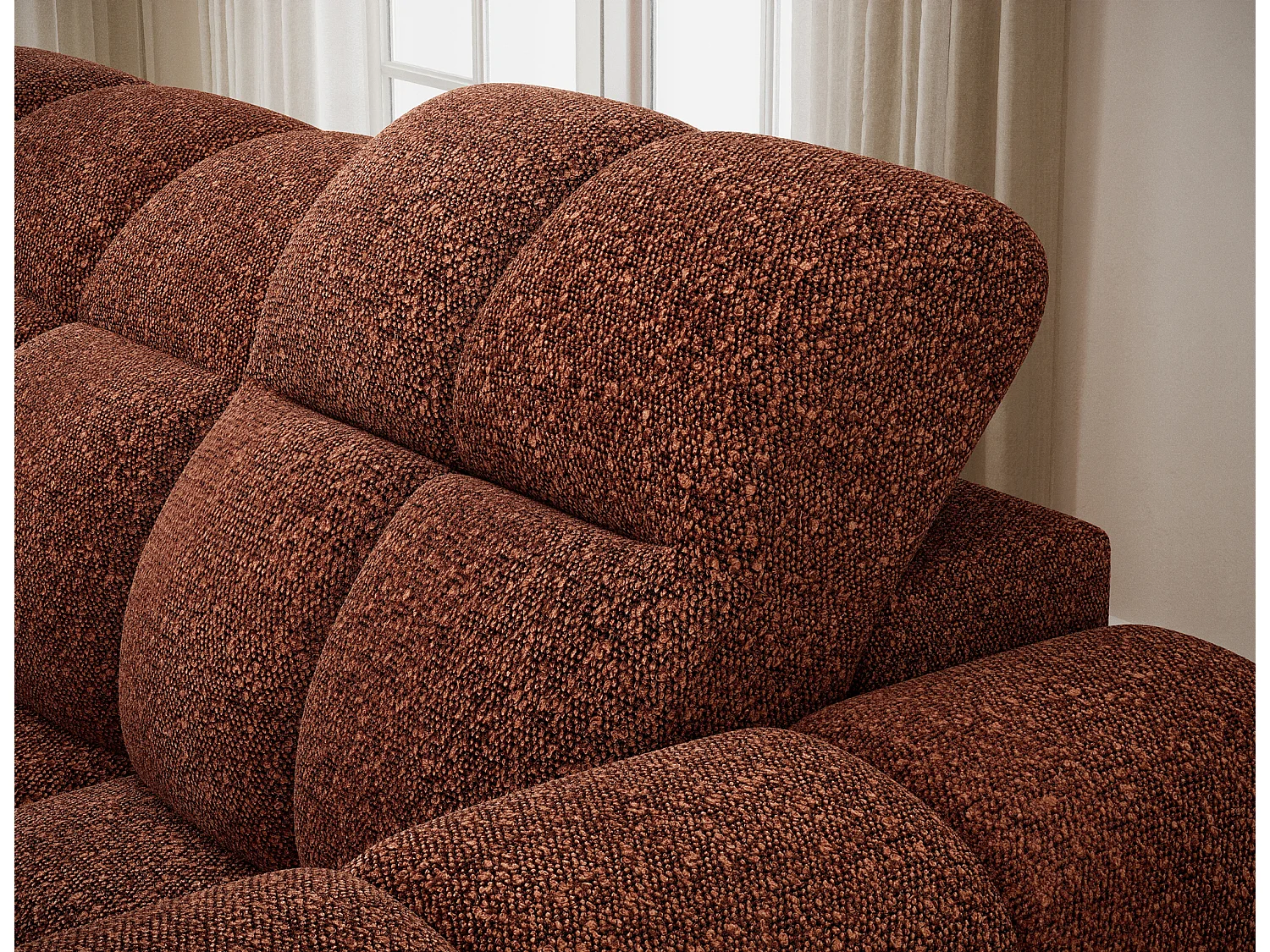 Canapé d’angle convertible 4 places tissu FENKA 288cm – Assise électrique & têtières réglables-Terracotta-angle gauche