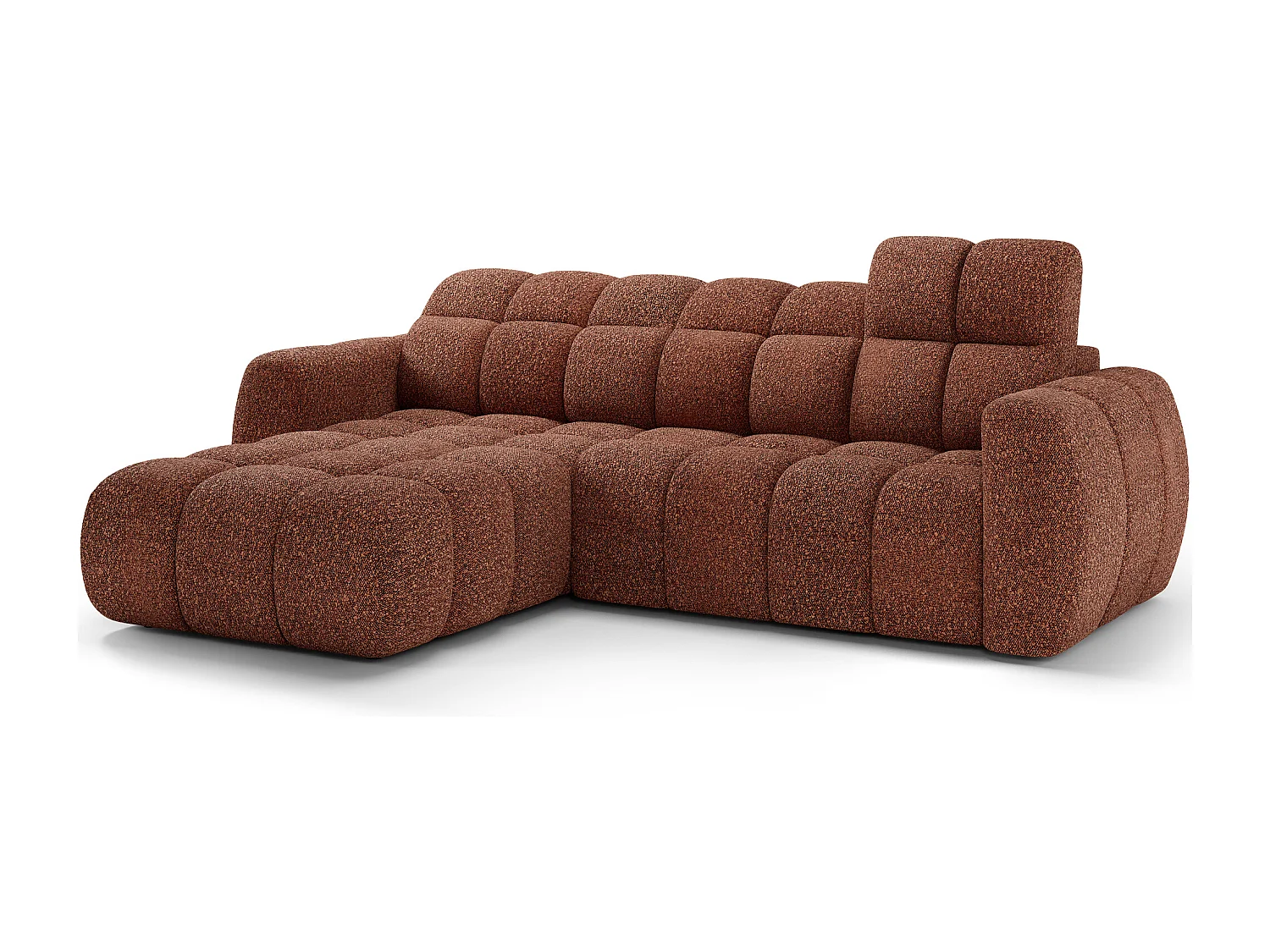 Canapé d’angle convertible 4 places tissu FENKA 288cm – Assise électrique & têtières réglables-Terracotta-angle gauche