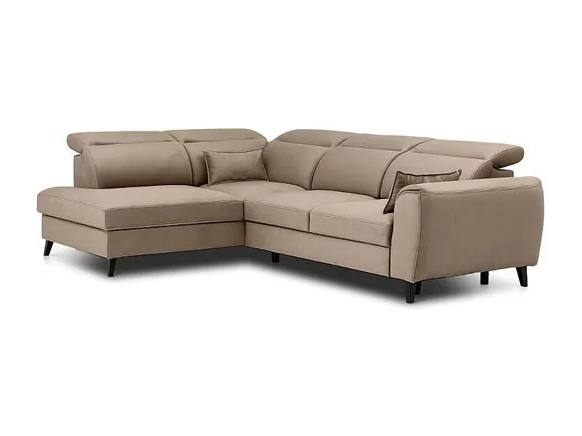 Canapé d'angle convertible avec rangement velours NOBLESSE - Pieds bois noir-Marron-angle gauche