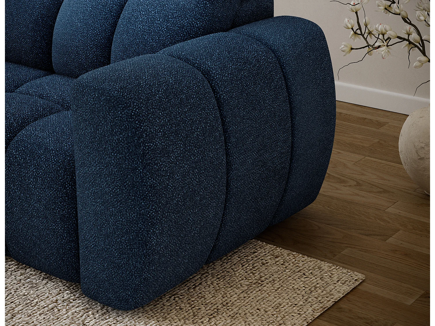 Canapé d’angle convertible 4 places tissu FENKA 288cm – Assise électrique & têtières réglables-Bleu-angle gauche