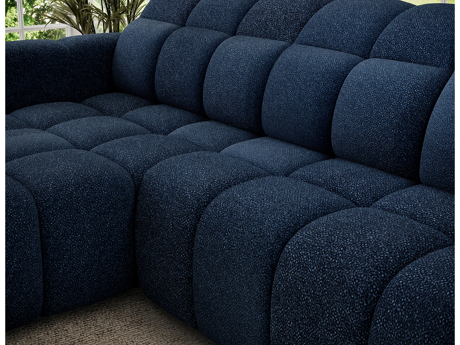 Canapé d’angle convertible 4 places tissu FENKA 288cm – Assise électrique & têtières réglables-Bleu-angle gauche