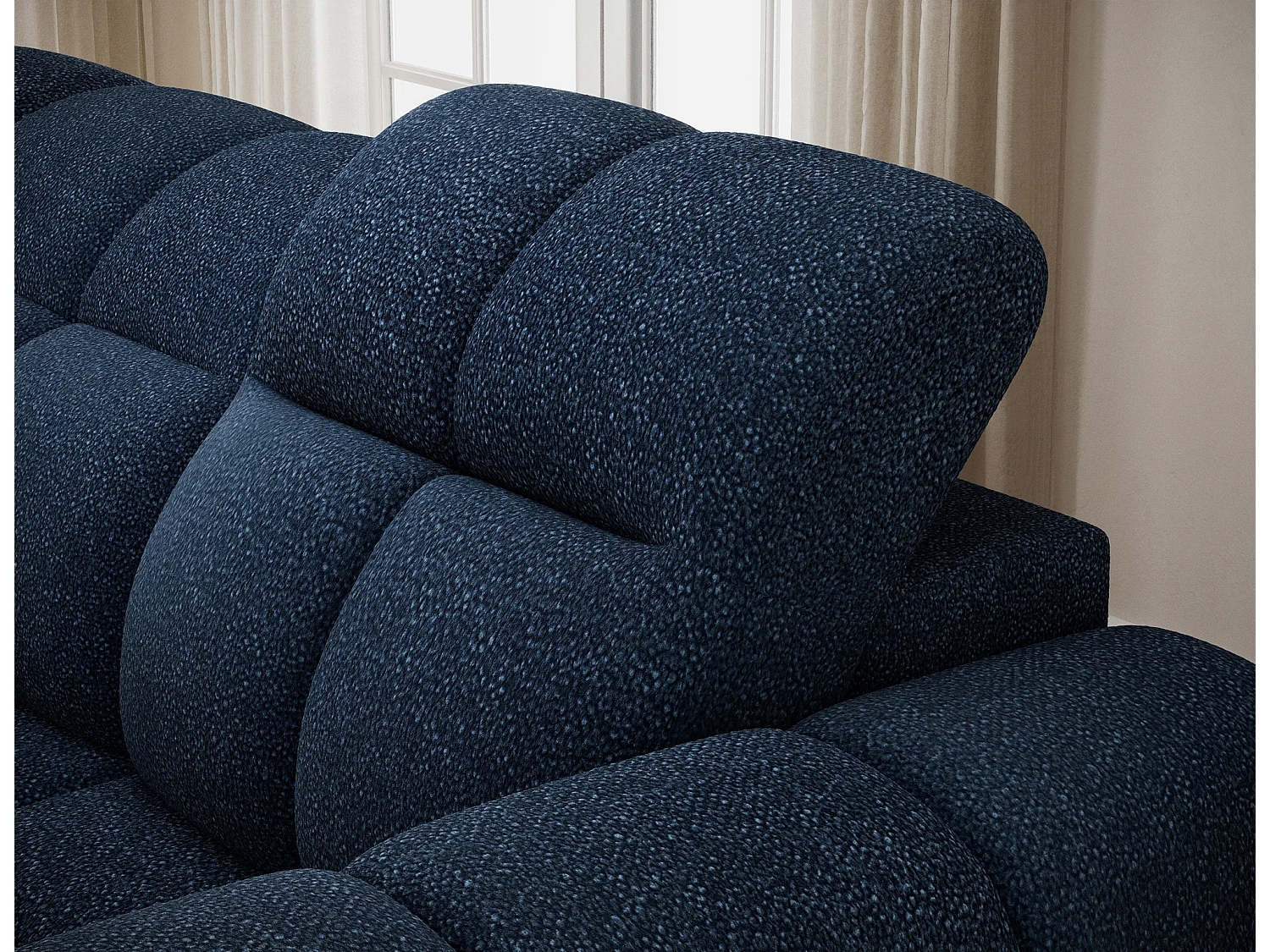 Canapé d’angle convertible 4 places tissu FENKA 288cm – Assise électrique & têtières réglables-Bleu-angle gauche