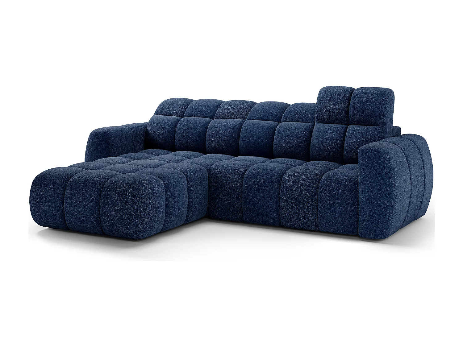 Canapé d’angle convertible 4 places tissu FENKA 288cm – Assise électrique & têtières réglables-Bleu-angle gauche