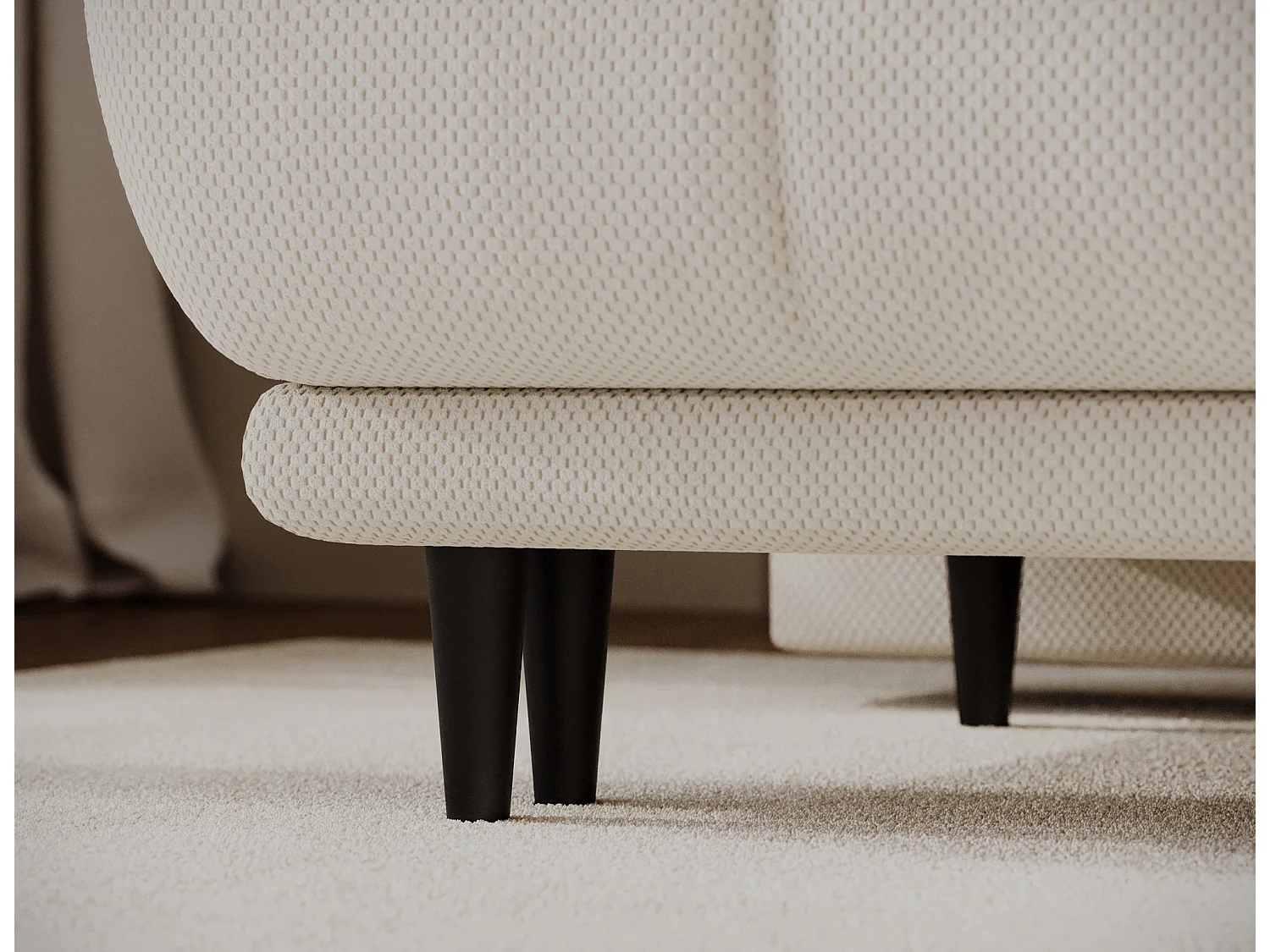 Canapé convertible 2 places NIVIO avec coffre et pieds en bois noir – 210cm-Beige