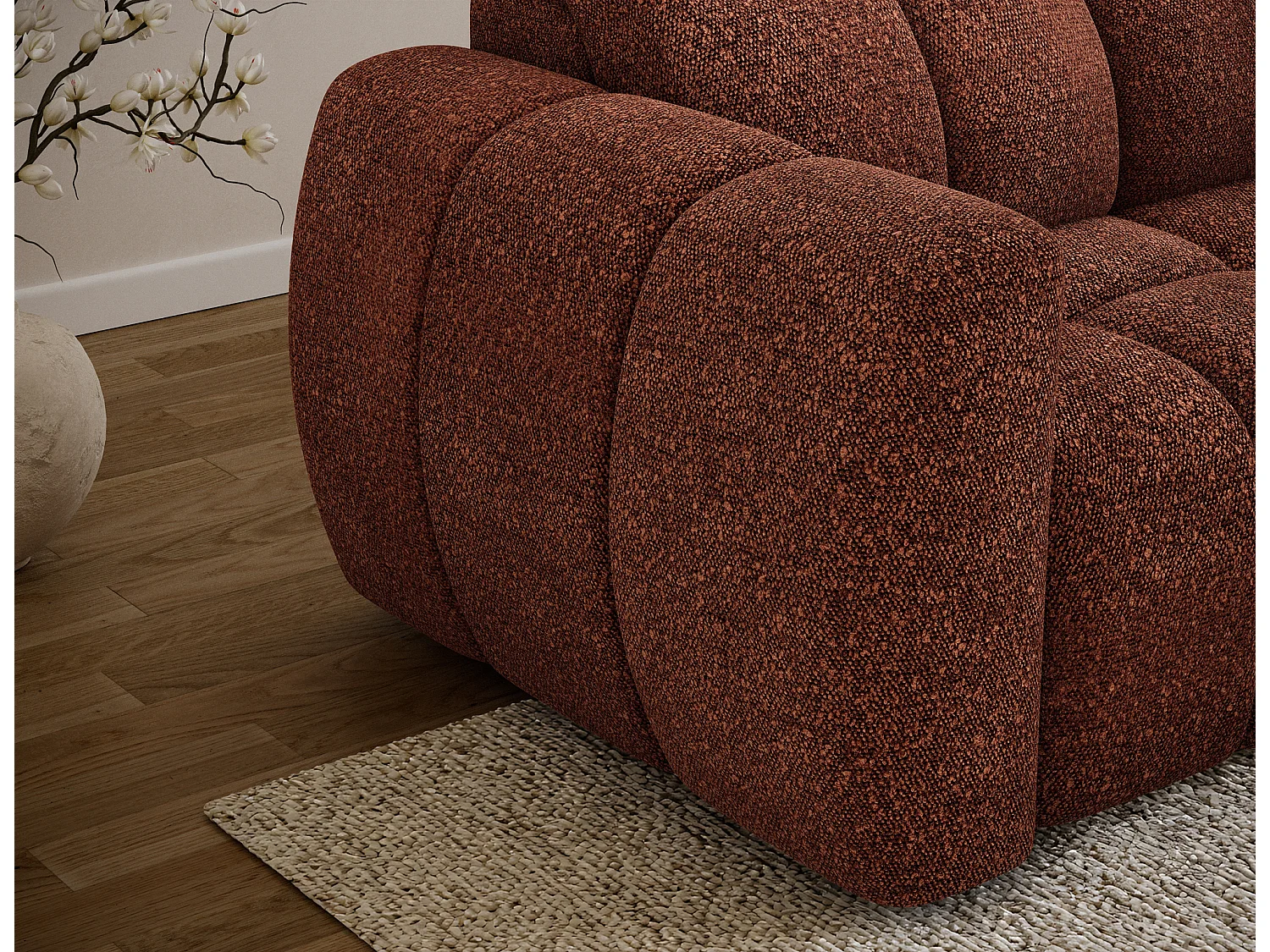 Canapé d’angle convertible 4 places tissu FENKA 288cm – Assise électrique & têtières réglables-Terracotta-angle droit