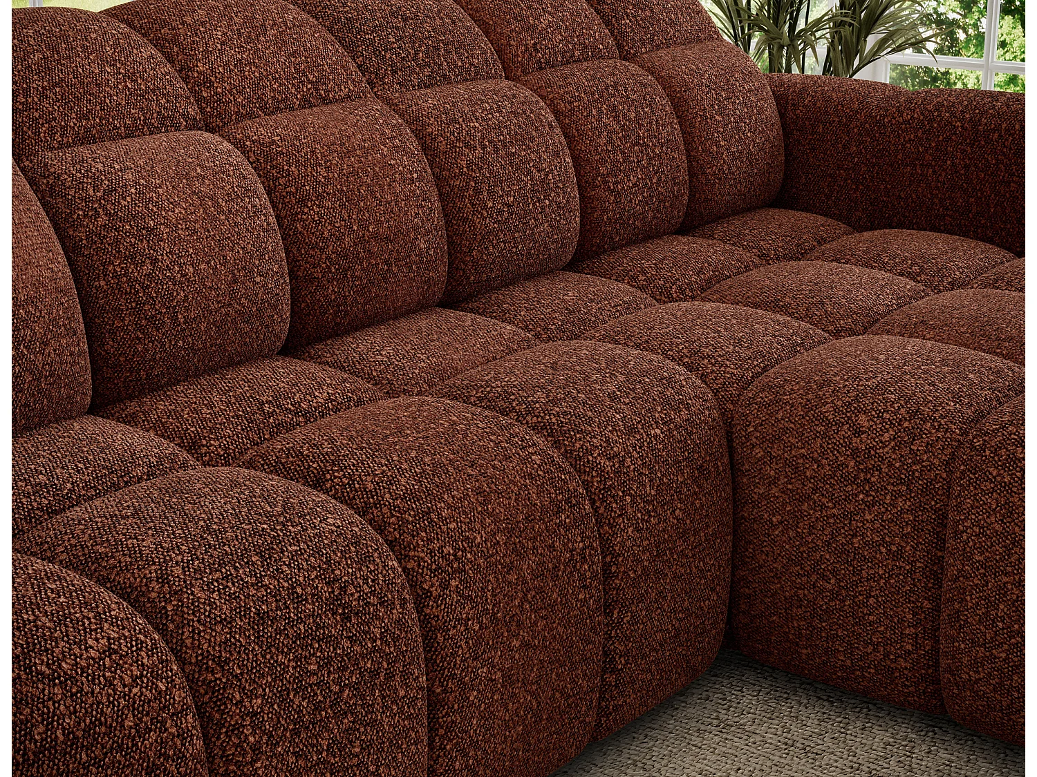 Canapé d’angle convertible 4 places tissu FENKA 288cm – Assise électrique & têtières réglables-Terracotta-angle droit