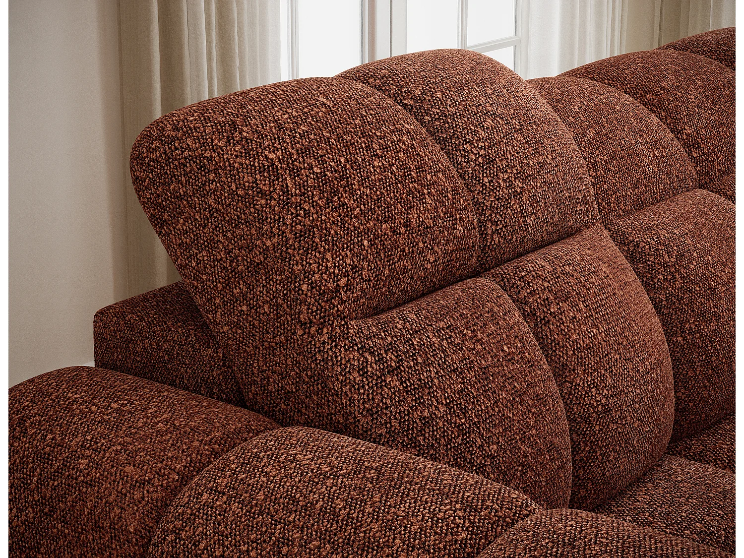 Canapé d’angle convertible 4 places tissu FENKA 288cm – Assise électrique & têtières réglables-Terracotta-angle droit