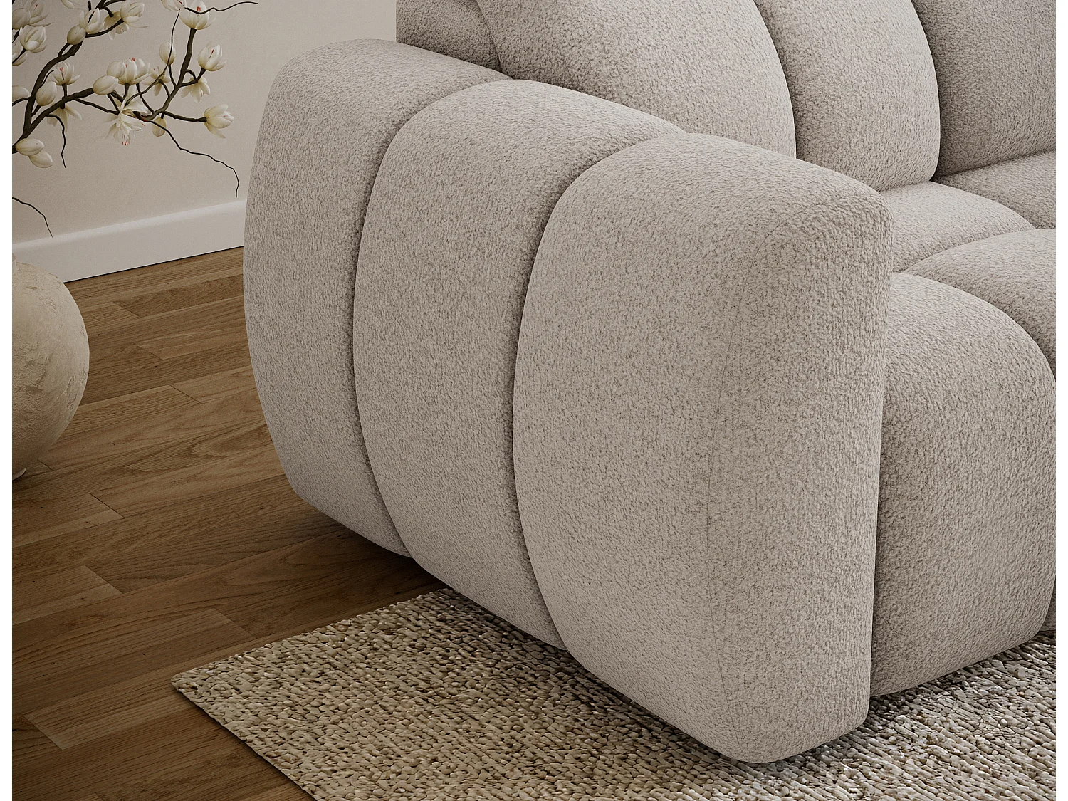 Canapé d’angle convertible 4 places tissu FENKA 288cm – Assise électrique & têtières réglables-Beige-angle droit