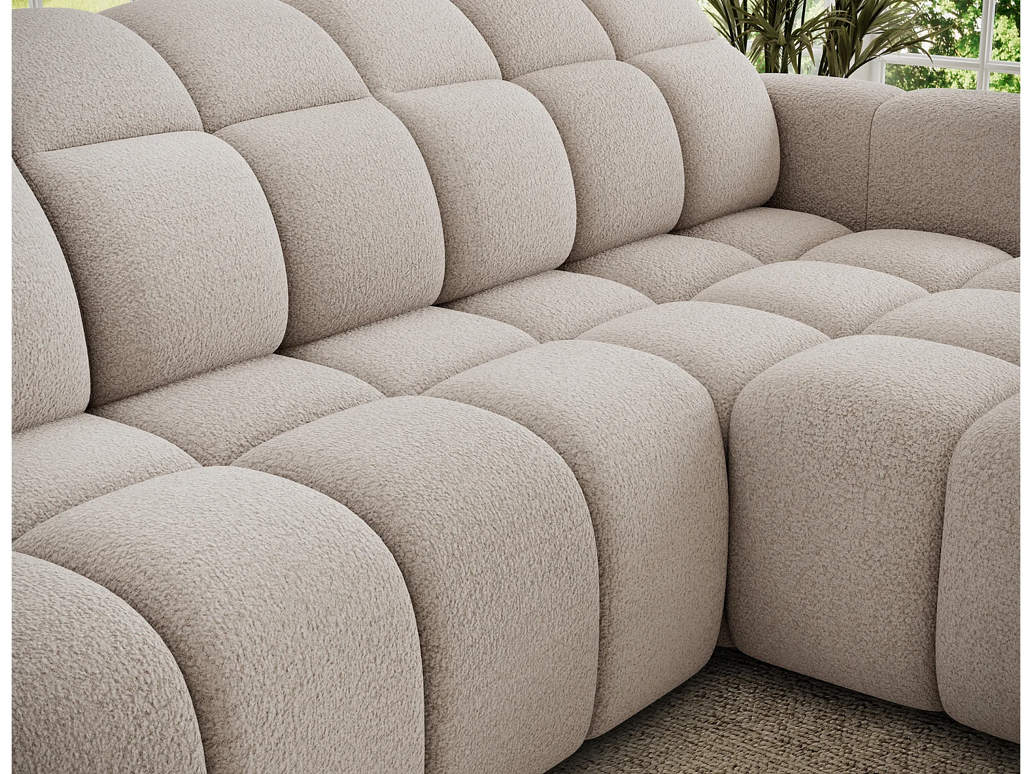 Canapé d’angle convertible 4 places tissu FENKA 288cm – Assise électrique & têtières réglables-Beige-angle droit