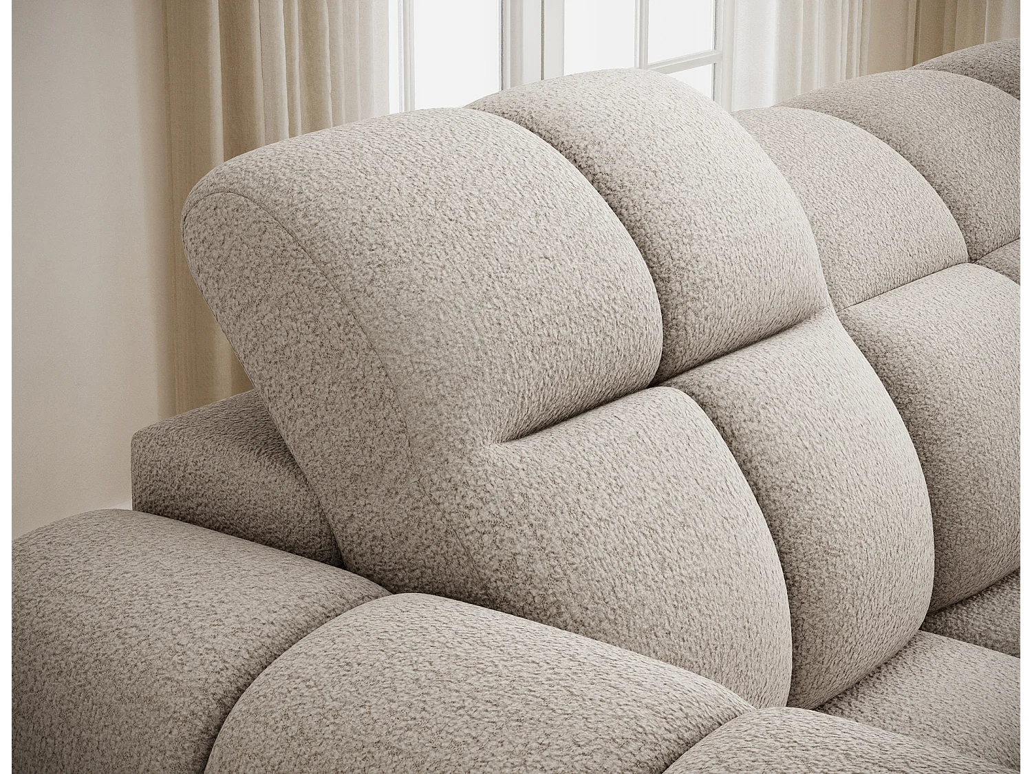 Canapé d’angle convertible 4 places tissu FENKA 288cm – Assise électrique & têtières réglables-Beige-angle droit