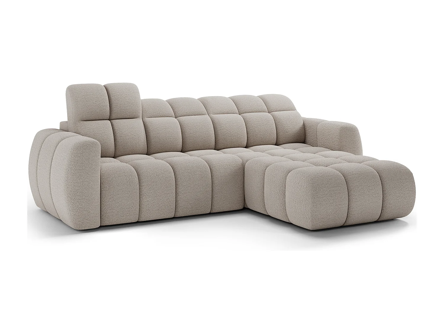 Canapé d’angle convertible 4 places tissu FENKA 288cm – Assise électrique & têtières réglables-Beige-angle droit