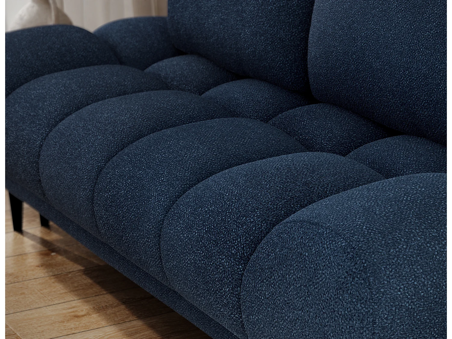 Canapé convertible 2 places NIVIO avec coffre et pieds en bois noir – 210cm-Bleu