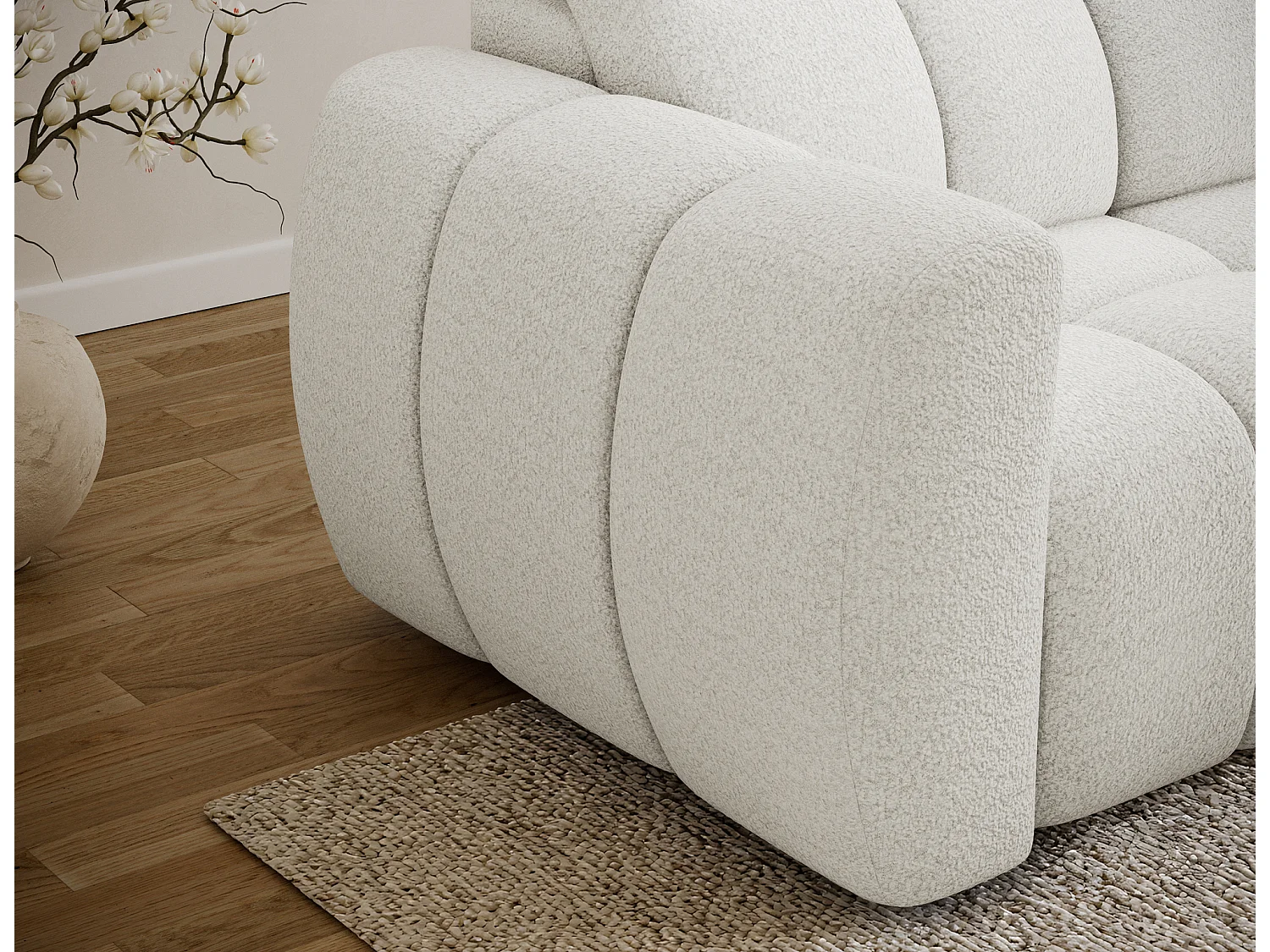 Canapé d’angle convertible 4 places tissu FENKA 288cm – Assise électrique & têtières réglables-Blanc-angle droit