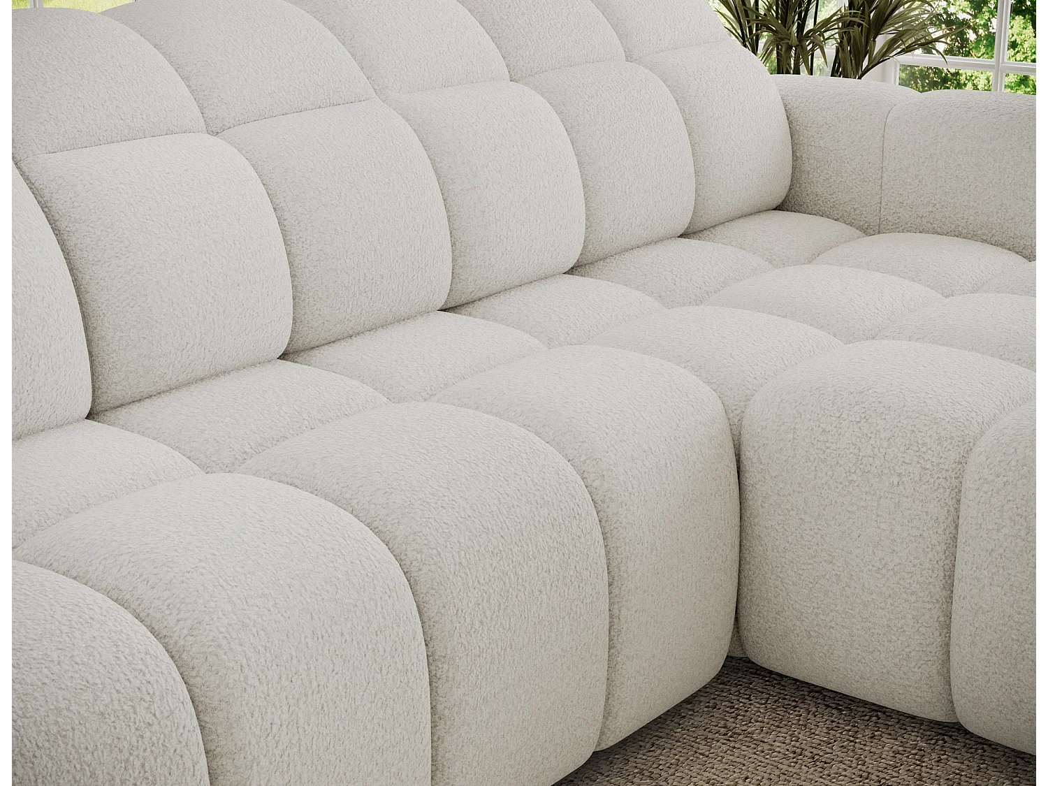 Canapé d’angle convertible 4 places tissu FENKA 288cm – Assise électrique & têtières réglables-Blanc-angle droit