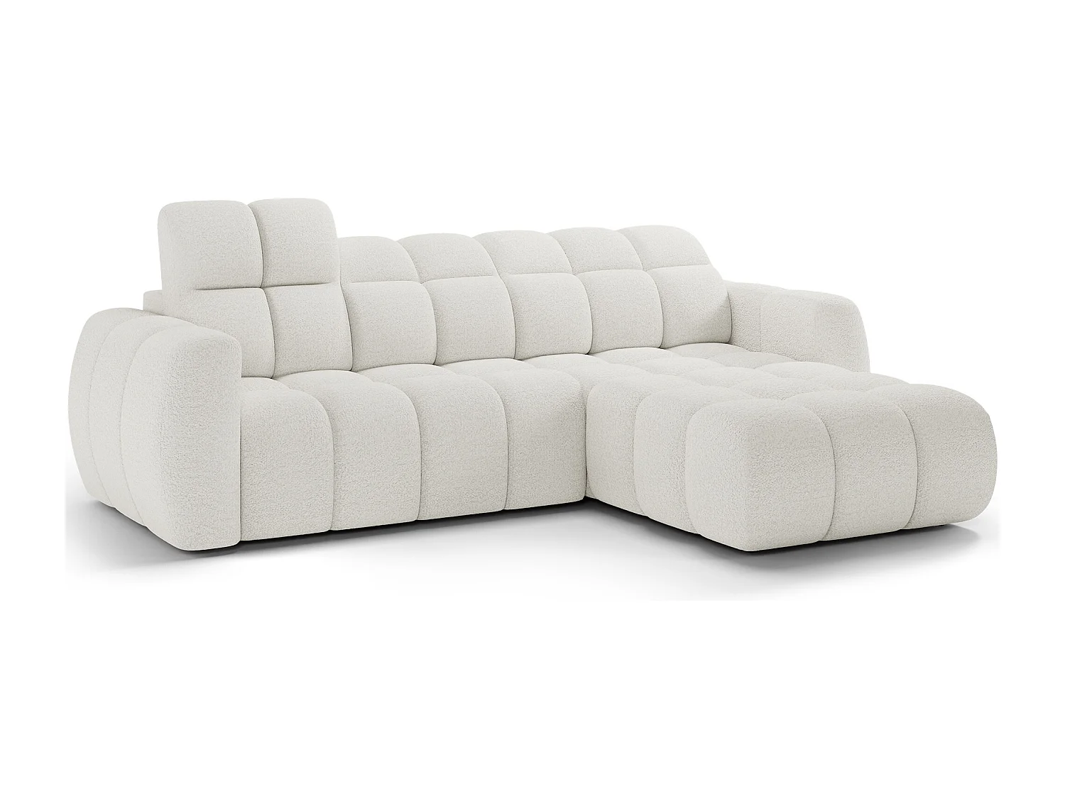 Canapé d’angle convertible 4 places tissu FENKA 288cm – Assise électrique & têtières réglables-Blanc-angle droit