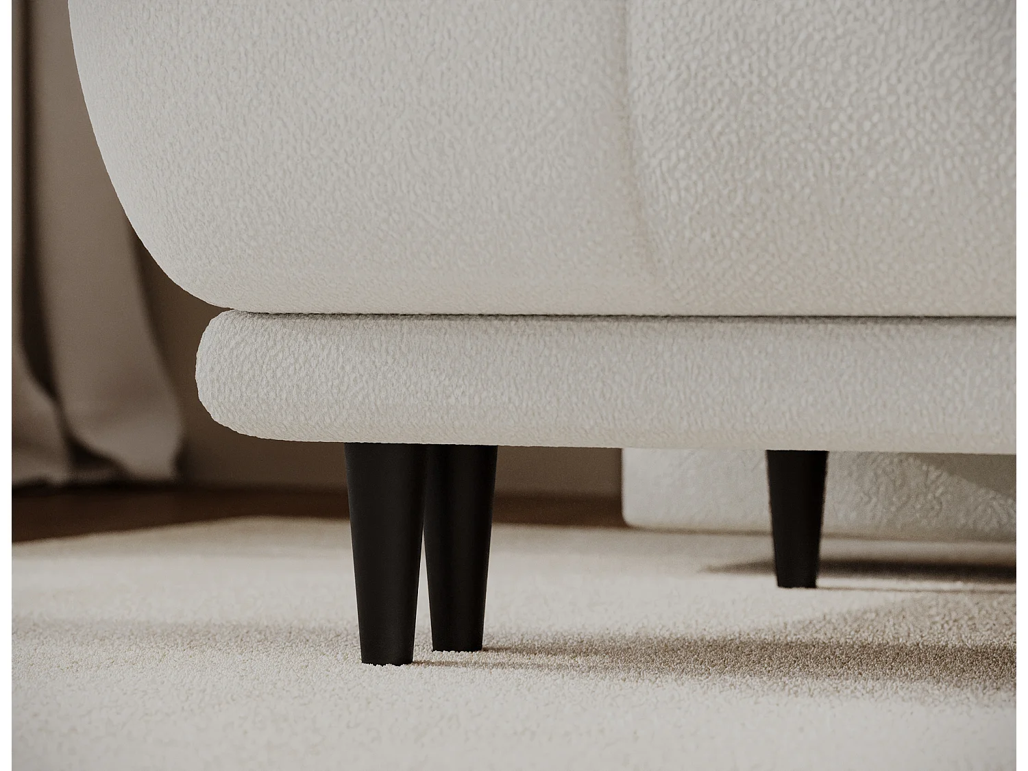 Canapé convertible 2 places NIVIO avec coffre et pieds en bois noir – 210cm-Blanc