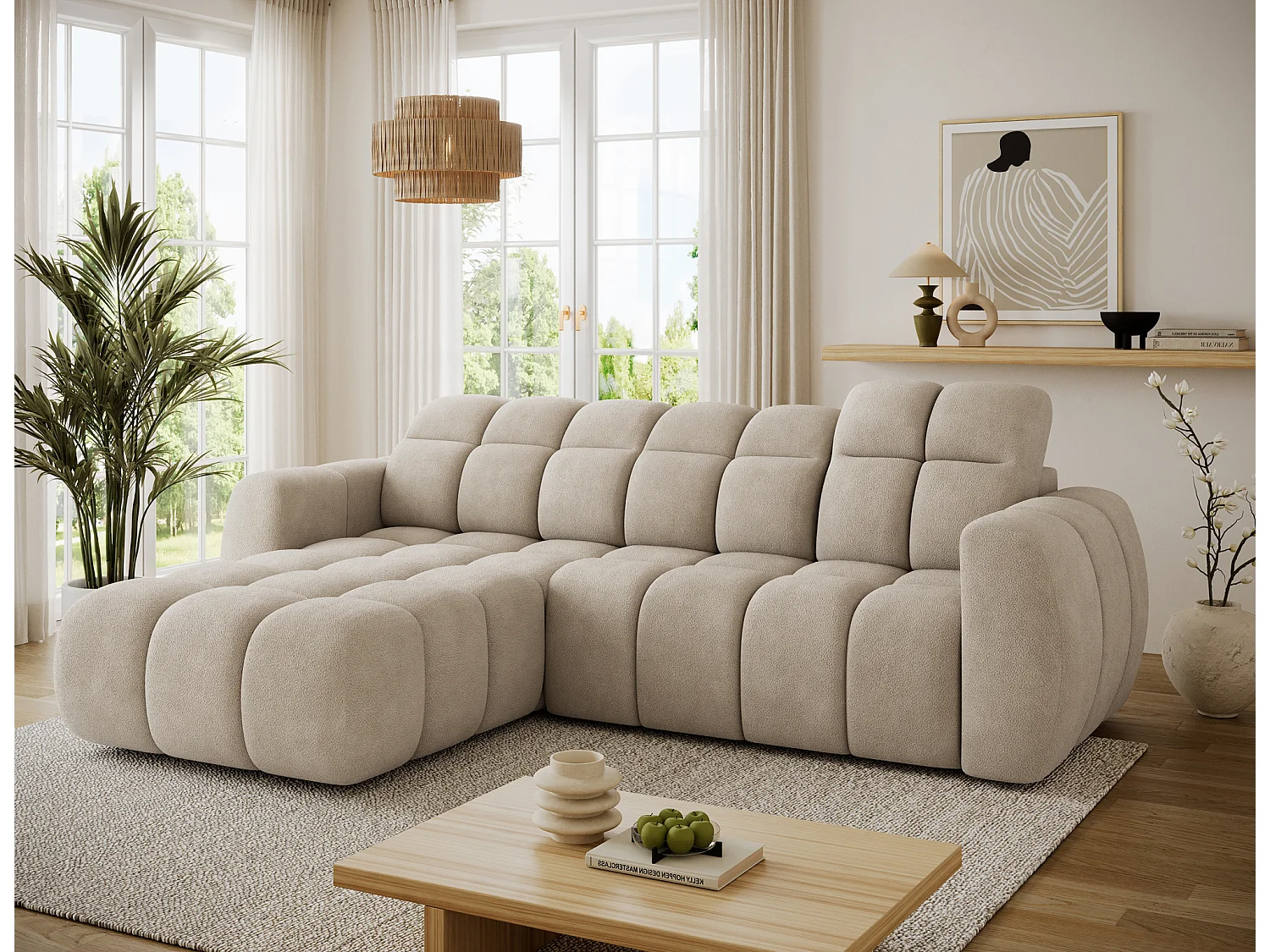 Canapé d’angle convertible 4 places tissu FENKA 288cm – Assise électrique & têtières réglables-Taupe-angle gauche