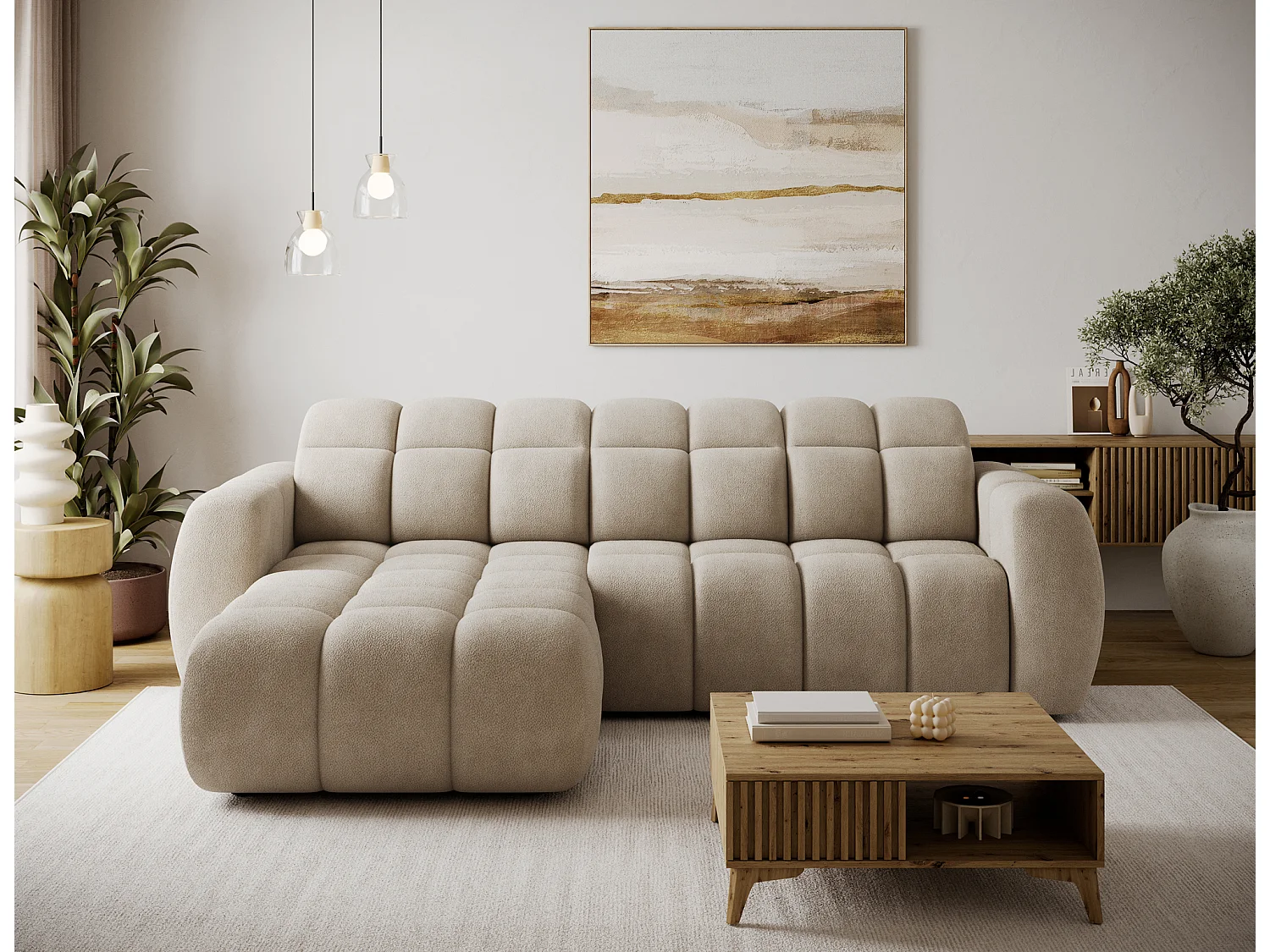 Canapé d’angle convertible 4 places tissu FENKA 288cm – Assise électrique & têtières réglables-Taupe-angle gauche