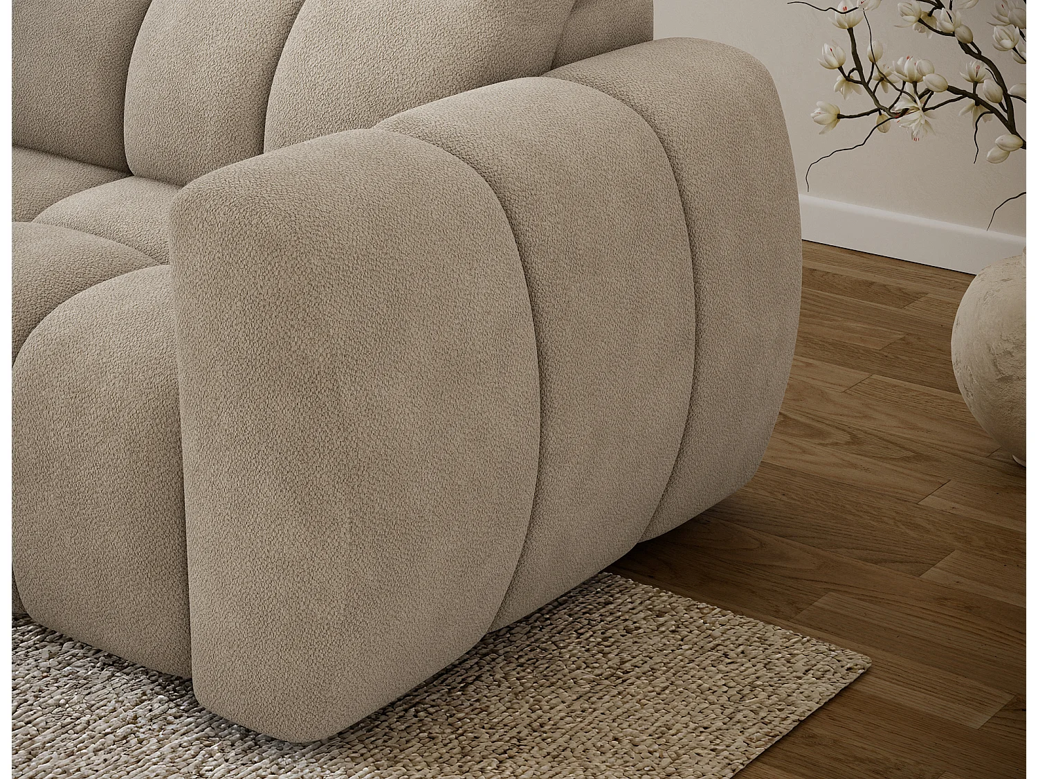 Canapé d’angle convertible 4 places tissu FENKA 288cm – Assise électrique & têtières réglables-Taupe-angle gauche