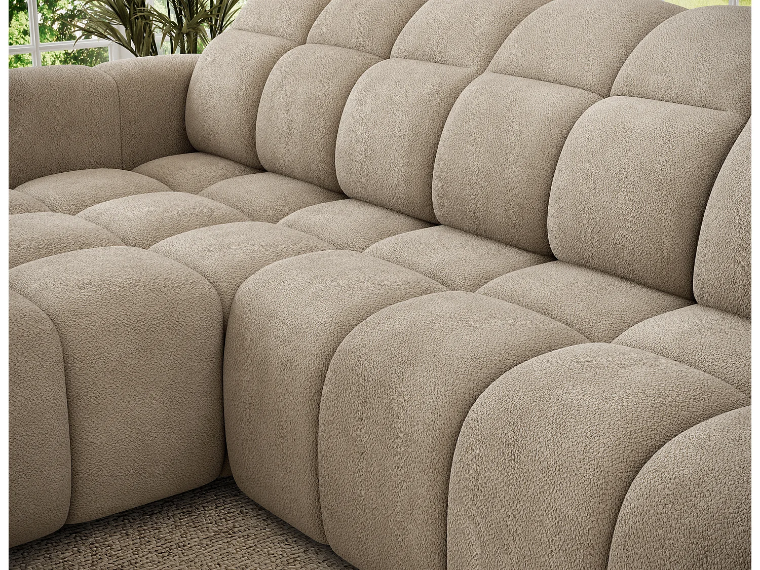 Canapé d’angle convertible 4 places tissu FENKA 288cm – Assise électrique & têtières réglables-Taupe-angle gauche