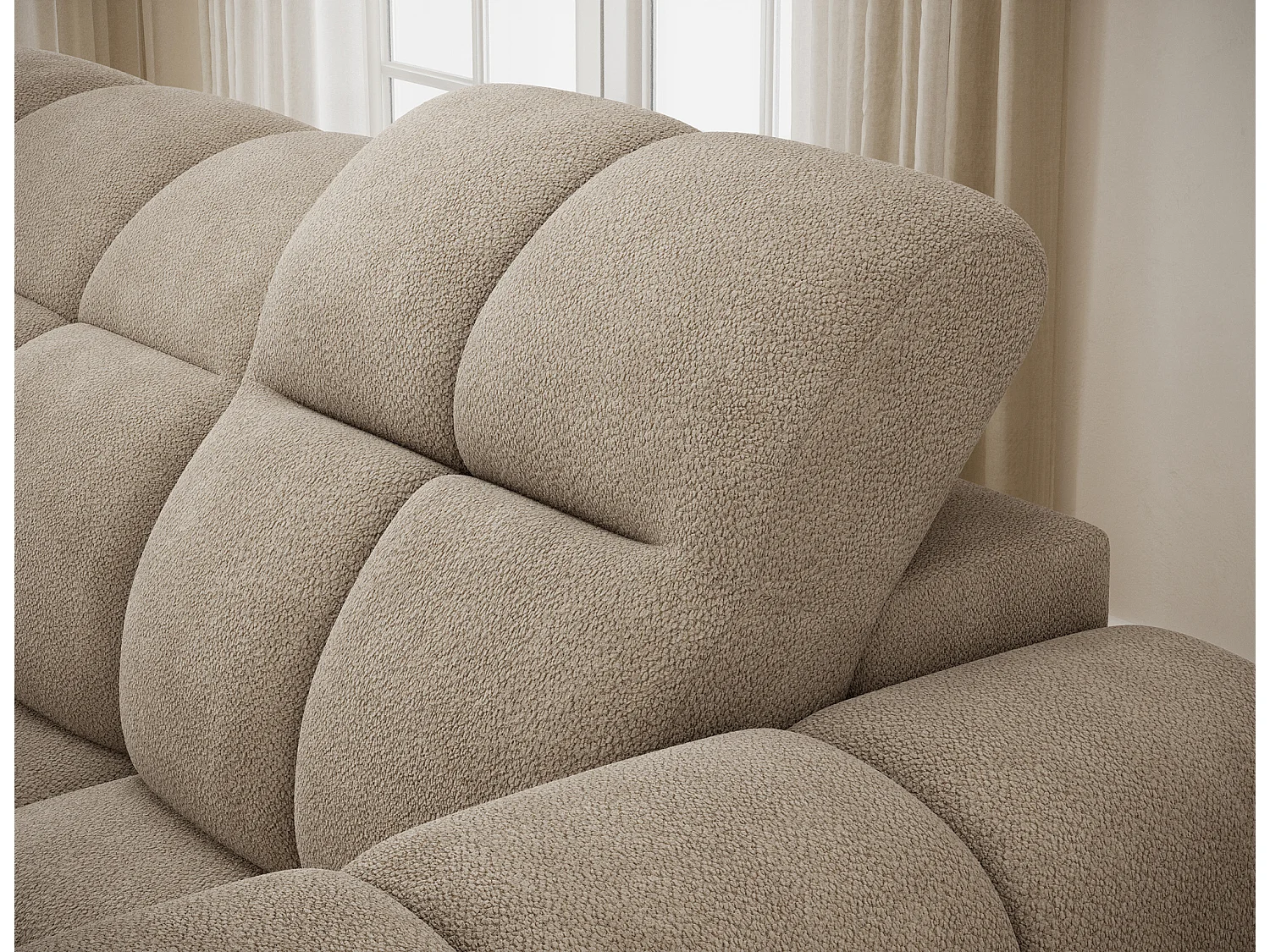 Canapé d’angle convertible 4 places tissu FENKA 288cm – Assise électrique & têtières réglables-Taupe-angle gauche