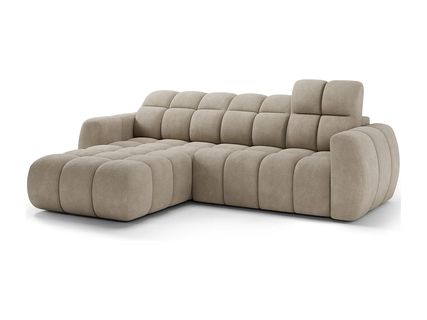 Canapé d’angle convertible 4 places tissu FENKA 288cm – Assise électrique & têtières réglables-Taupe-angle gauche