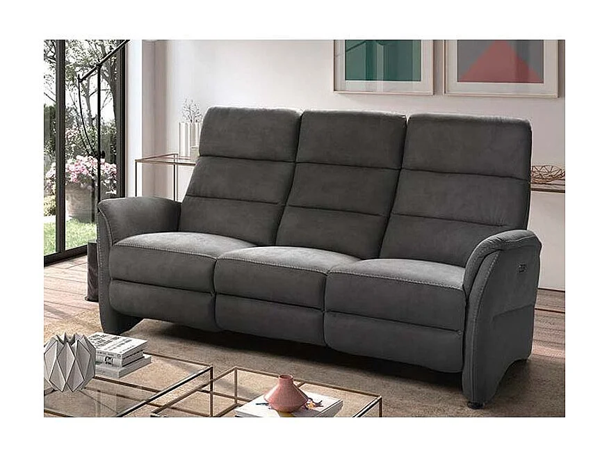 Sofá reclinable Valenza de nobuk-Beige claro-Sistema Eléctrico-2 plazas