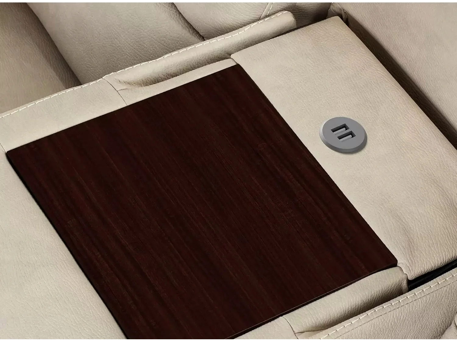 Sofá reclinable Valenza de nobuk-Beige claro-Sistema Eléctrico-2 plazas