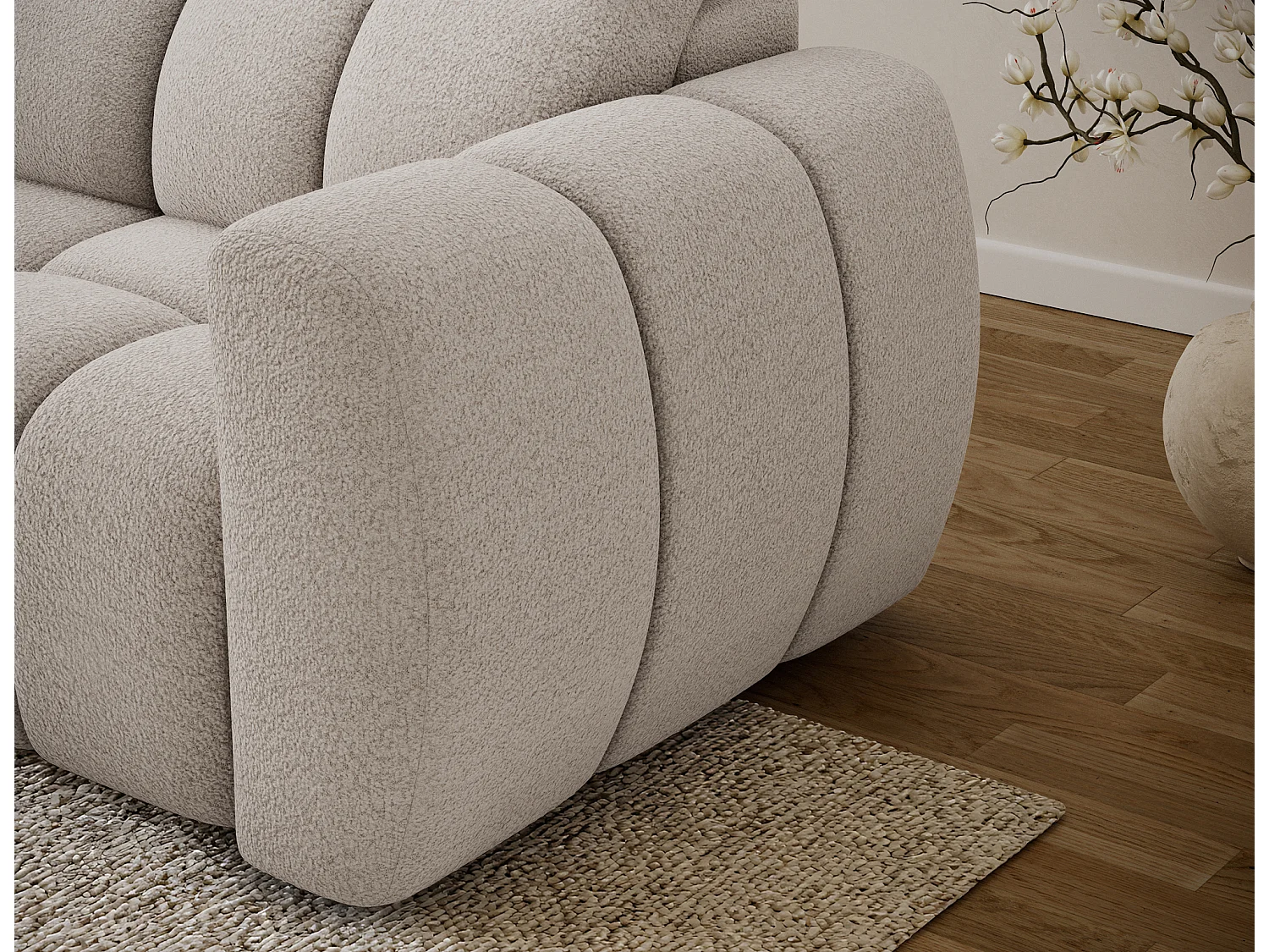 Canapé d’angle convertible 4 places tissu FENKA 288cm – Assise électrique & têtières réglables-Beige-angle gauche