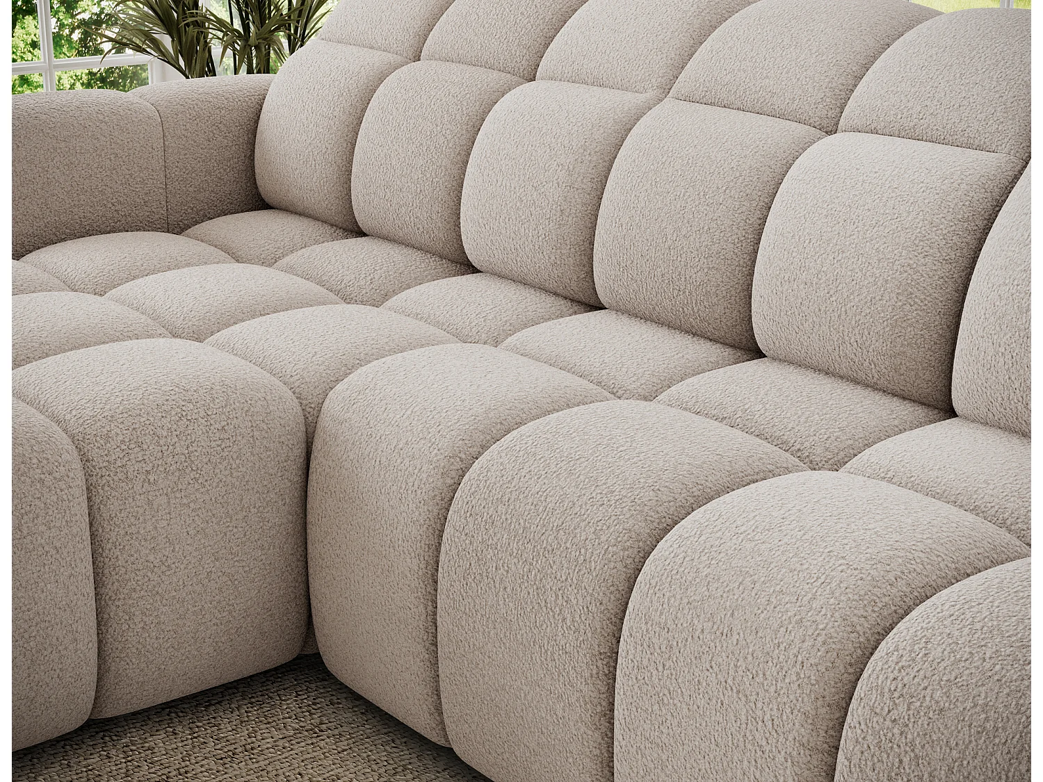 Canapé d’angle convertible 4 places tissu FENKA 288cm – Assise électrique & têtières réglables-Beige-angle gauche