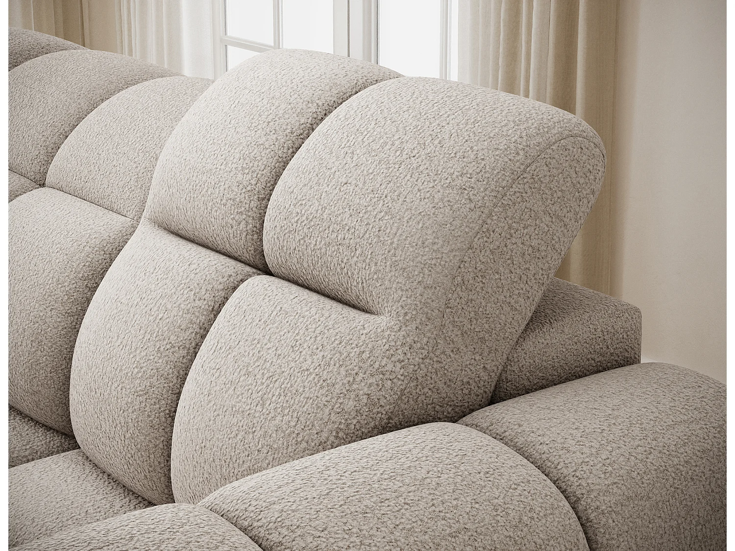 Canapé d’angle convertible 4 places tissu FENKA 288cm – Assise électrique & têtières réglables-Beige-angle gauche