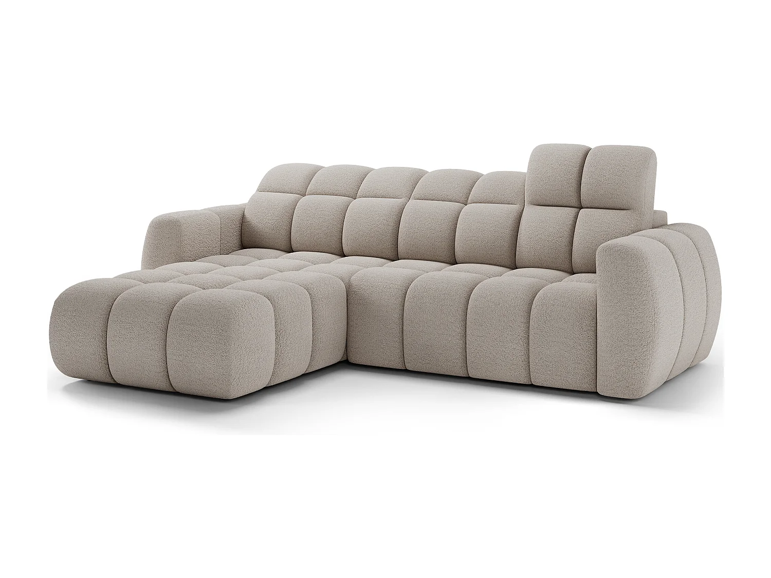 Canapé d’angle convertible 4 places tissu FENKA 288cm – Assise électrique & têtières réglables-Beige-angle gauche