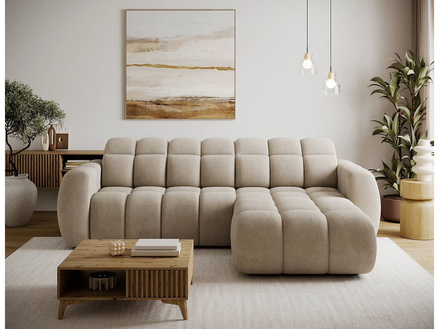 Canapé d’angle convertible 4 places tissu FENKA 288cm – Assise électrique & têtières réglables-Taupe-angle droit