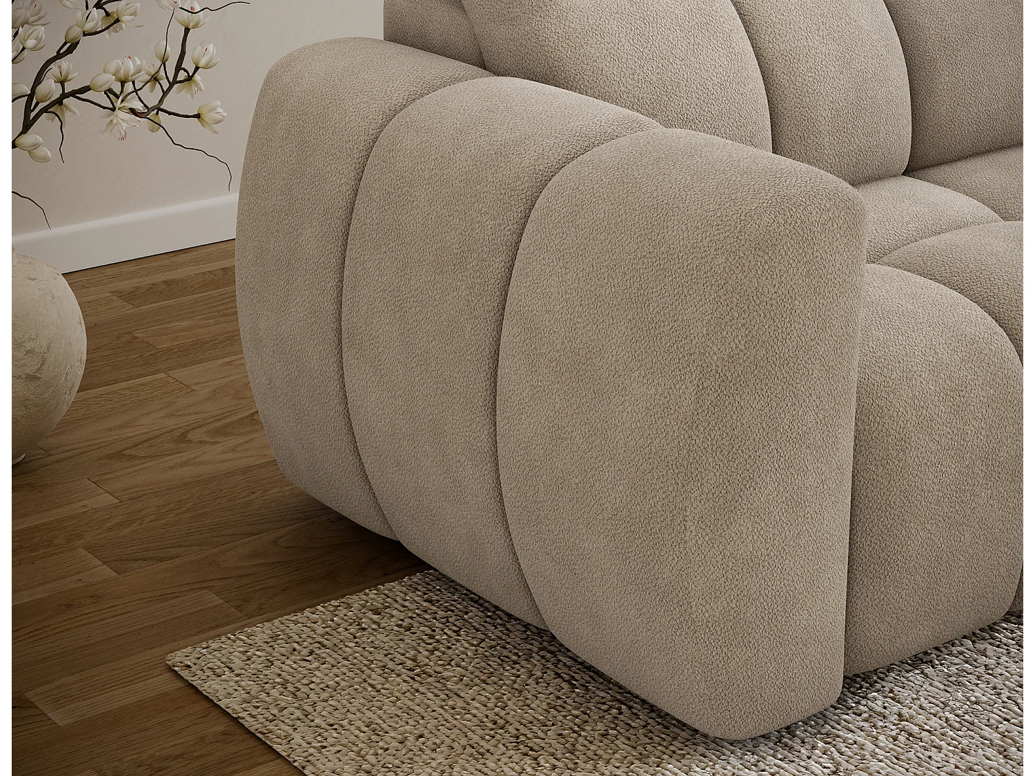 Canapé d’angle convertible 4 places tissu FENKA 288cm – Assise électrique & têtières réglables-Taupe-angle droit