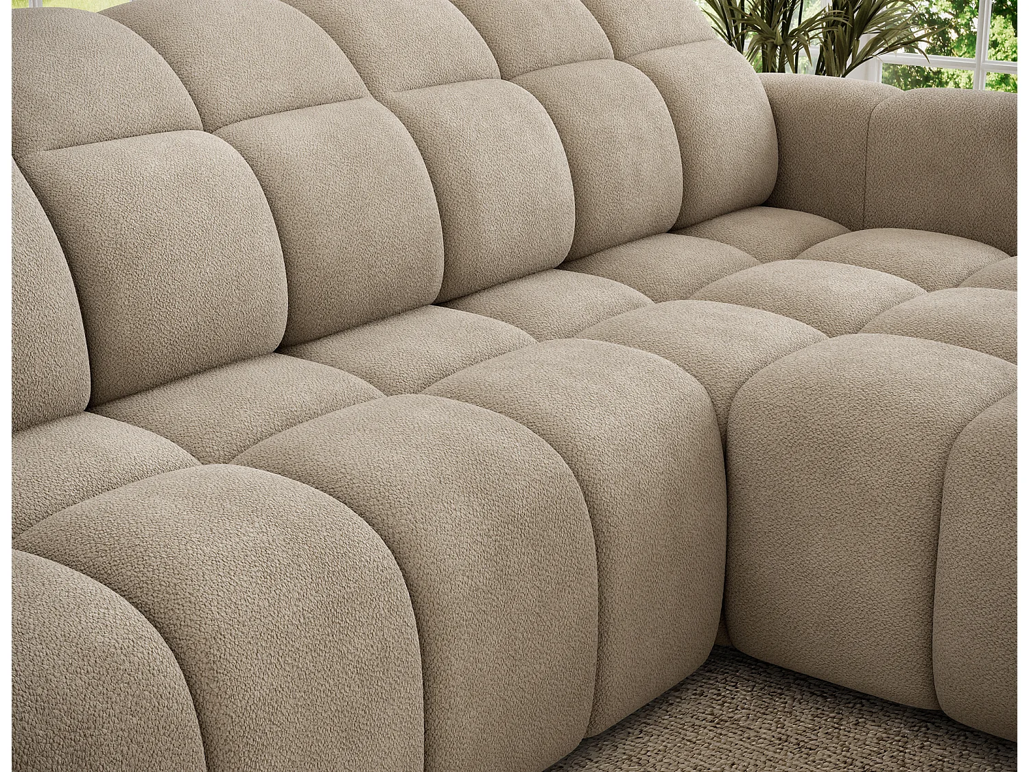 Canapé d’angle convertible 4 places tissu FENKA 288cm – Assise électrique & têtières réglables-Taupe-angle droit