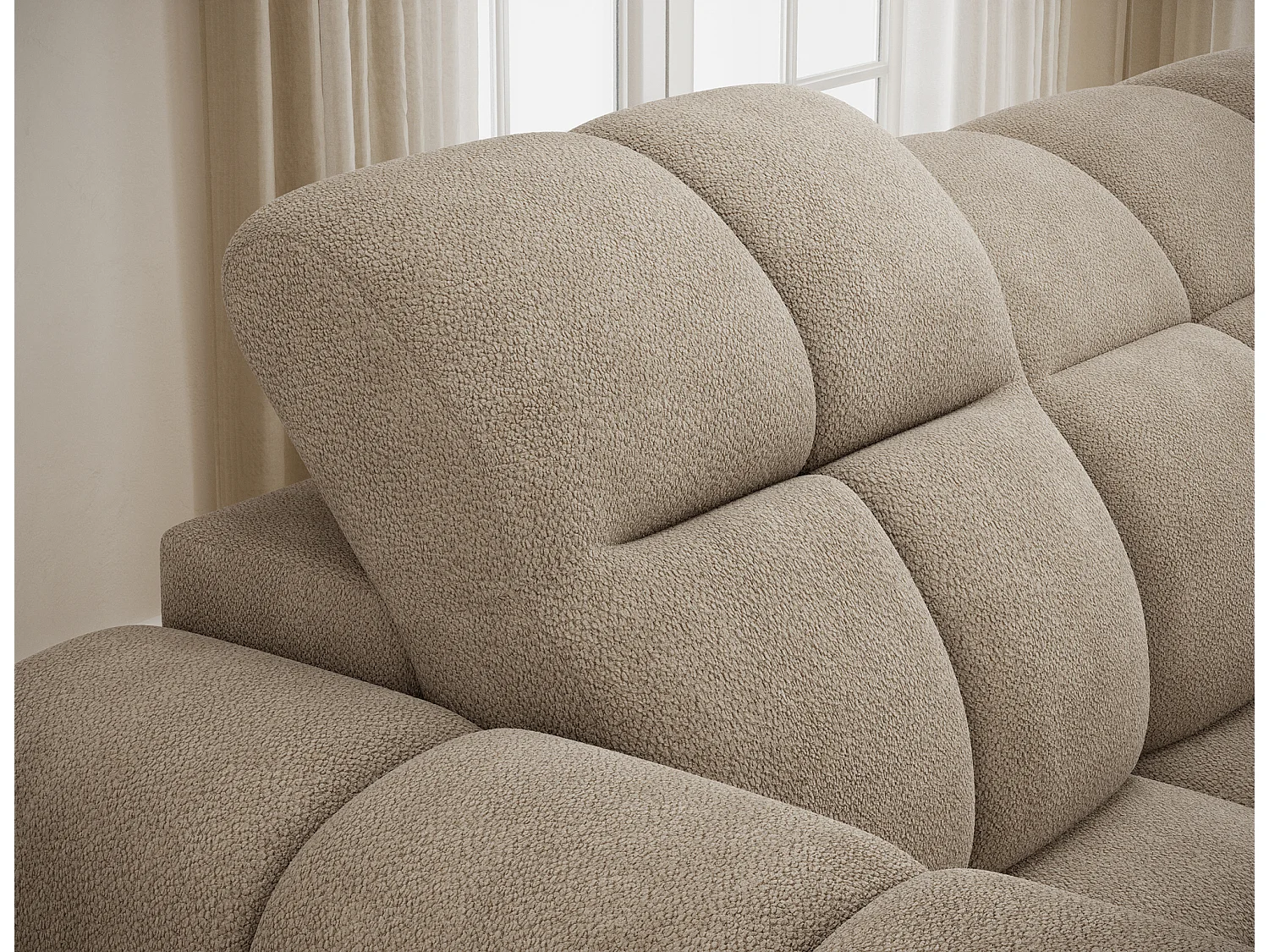 Canapé d’angle convertible 4 places tissu FENKA 288cm – Assise électrique & têtières réglables-Taupe-angle droit