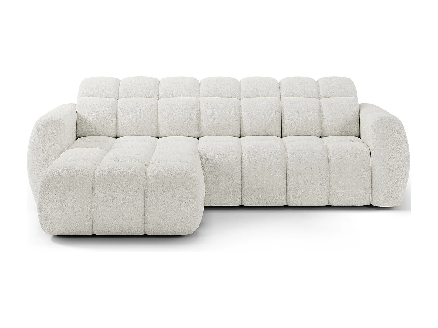 Canapé d’angle convertible 4 places tissu FENKA 288cm – Assise électrique & têtières réglables-Blanc-angle gauche