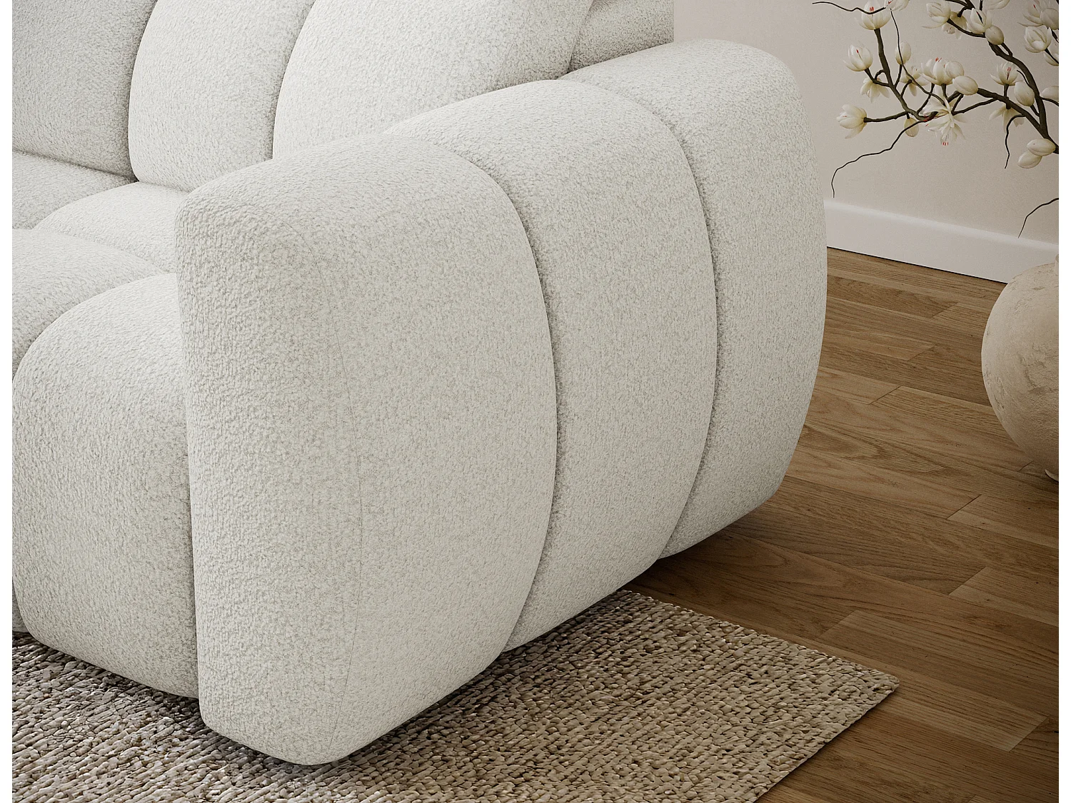 Canapé d’angle convertible 4 places tissu FENKA 288cm – Assise électrique & têtières réglables-Blanc-angle gauche