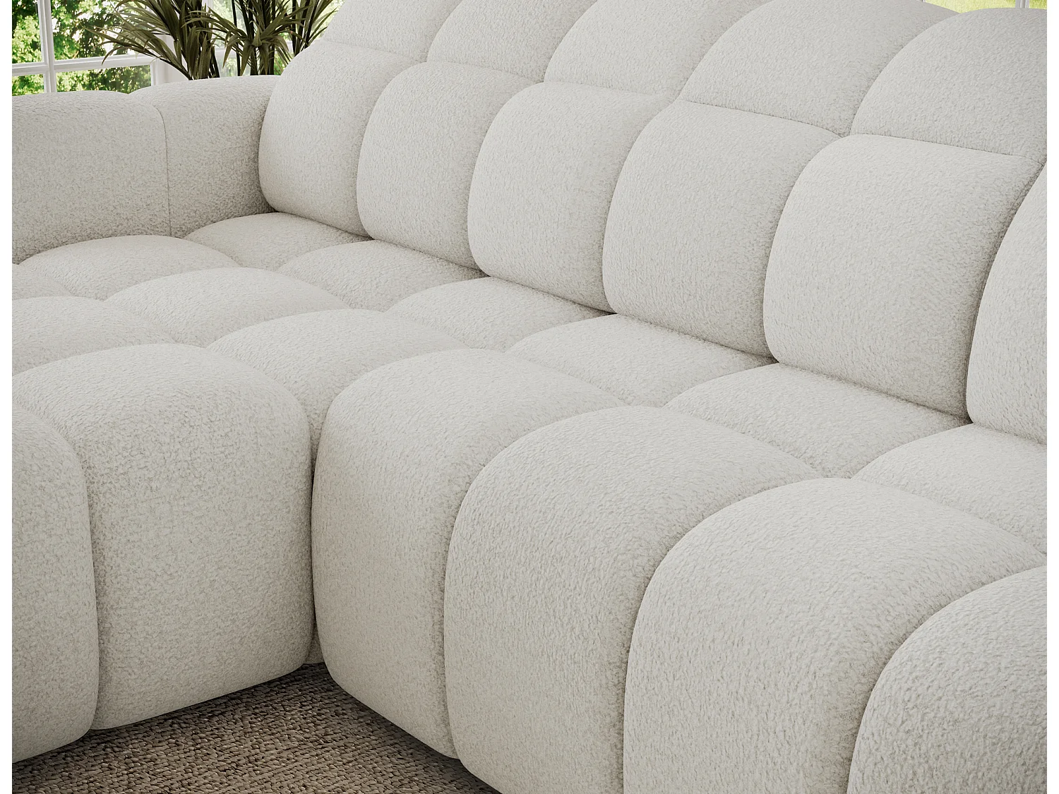 Canapé d’angle convertible 4 places tissu FENKA 288cm – Assise électrique & têtières réglables-Blanc-angle gauche