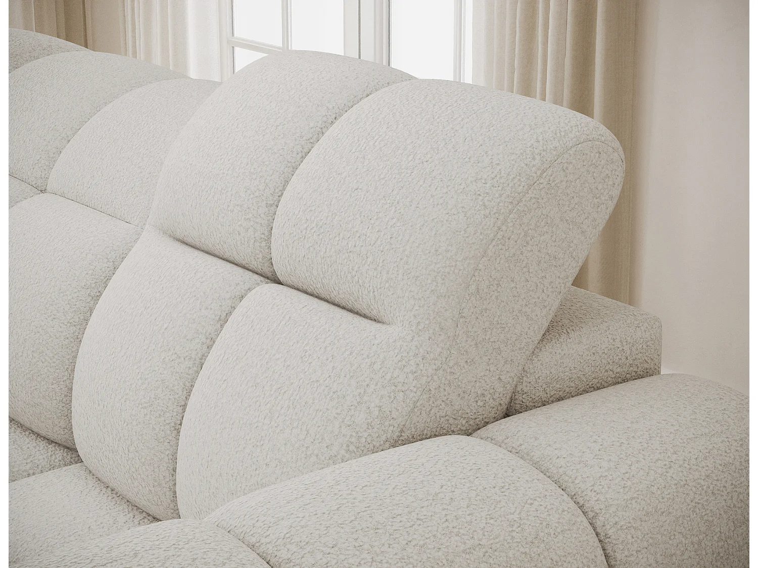 Canapé d’angle convertible 4 places tissu FENKA 288cm – Assise électrique & têtières réglables-Blanc-angle gauche