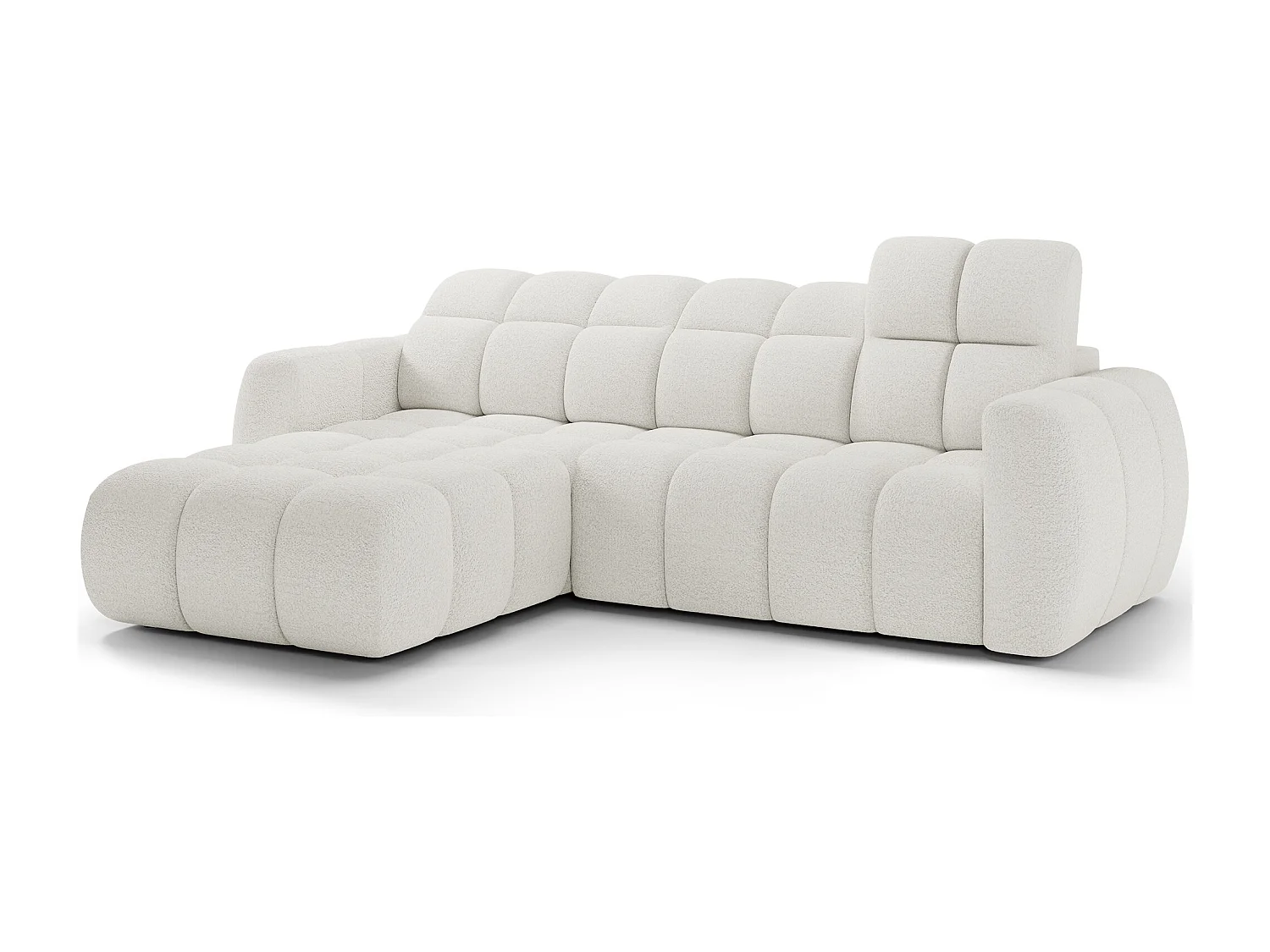 Canapé d’angle convertible 4 places tissu FENKA 288cm – Assise électrique & têtières réglables-Blanc-angle gauche