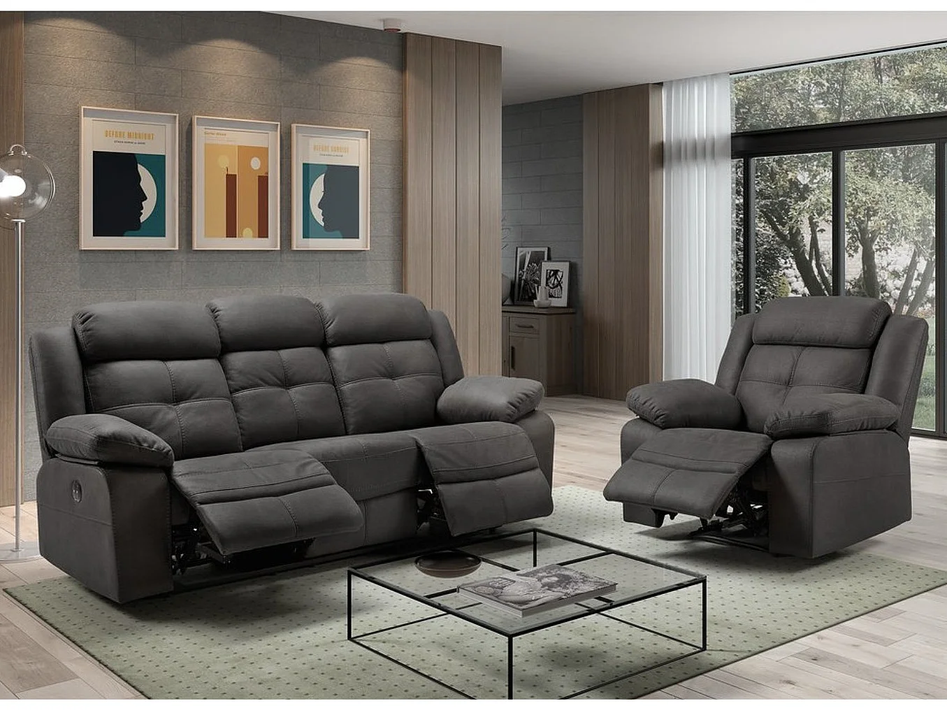 Sofá nubuck reclinable Farenza-Marrón-Sistema Fijo - sin relajante-2 plazas