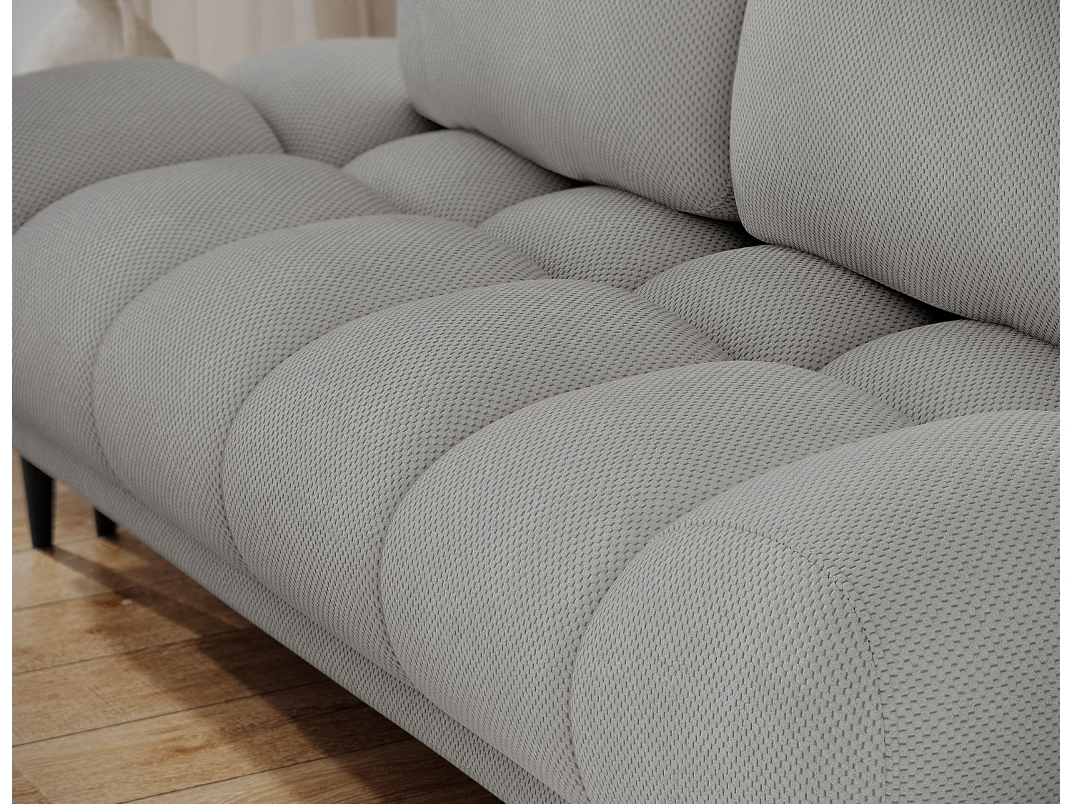 Canapé convertible 2 places NIVIO avec coffre et pieds en bois noir – 210cm-Gris clair