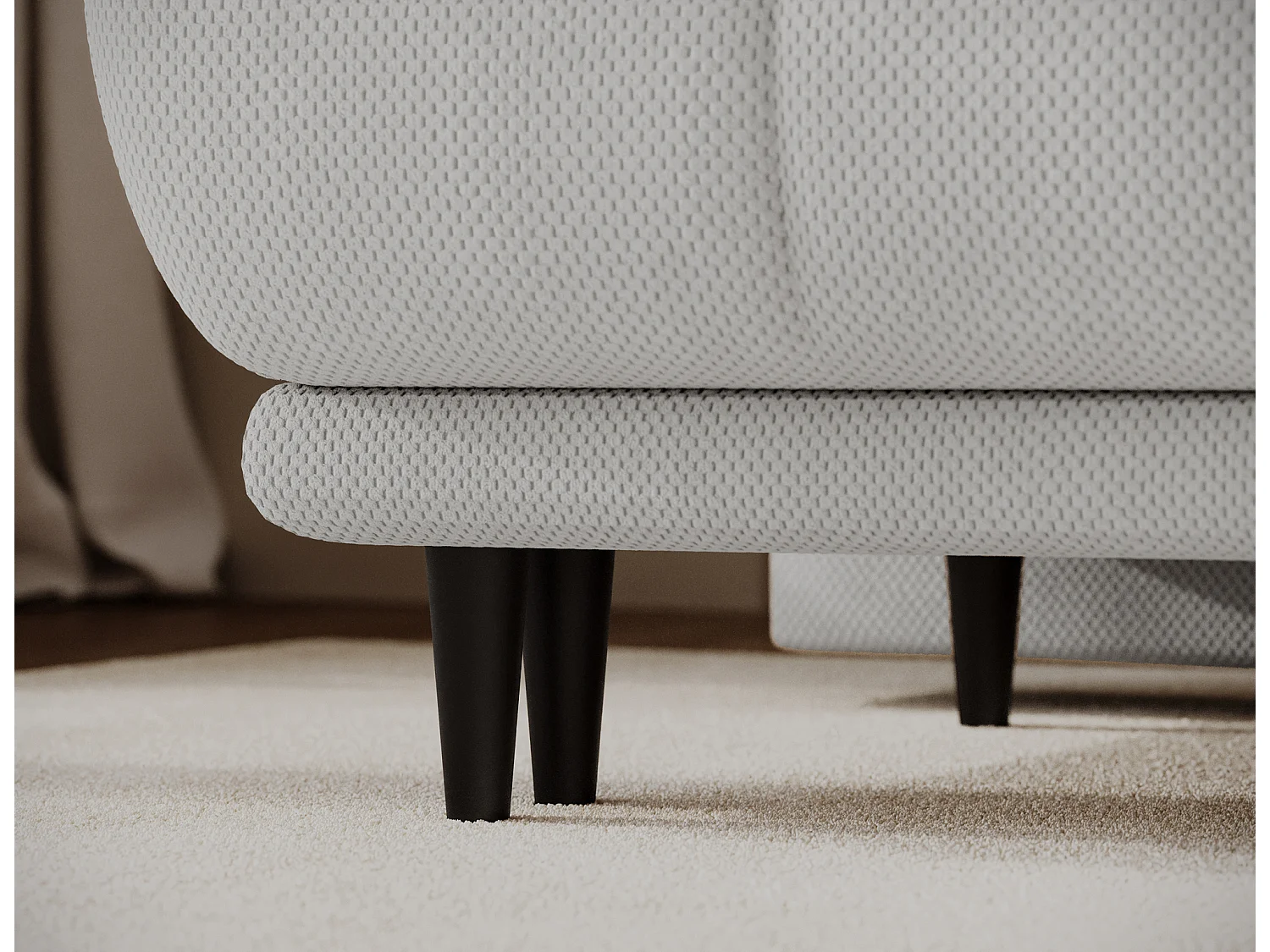 Canapé convertible 2 places NIVIO avec coffre et pieds en bois noir – 210cm-Gris clair