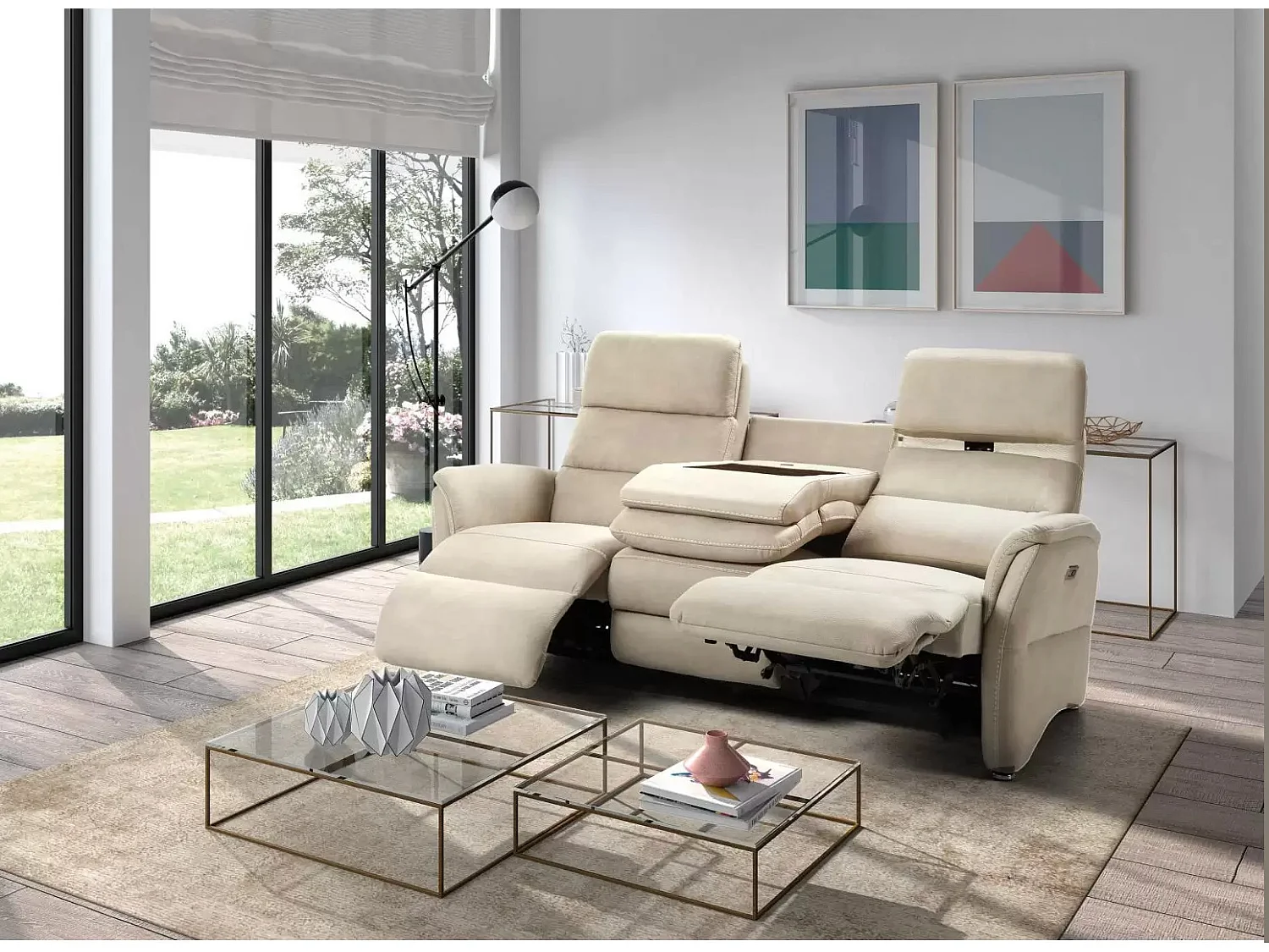 Sofá reclinable Valenza de nobuk-Gris oscuro-Sistema Fijo - sin relajante-2 plazas