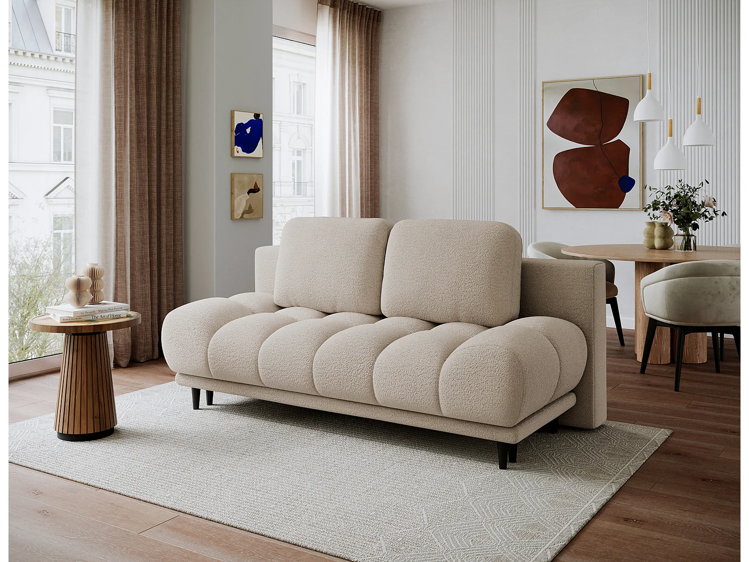 Canapé convertible 2 places NIVIO avec coffre et pieds en bois noir – 210cm-Taupe