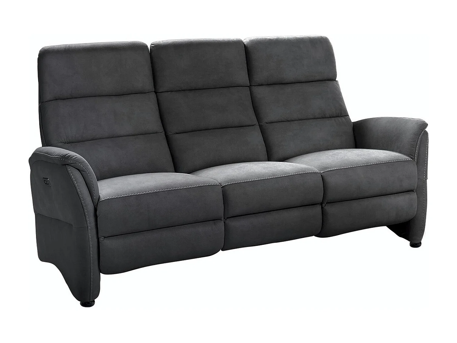 Sofá reclinable Valenza de nobuk-Gris oscuro-Sistema Eléctrico-3 plazas