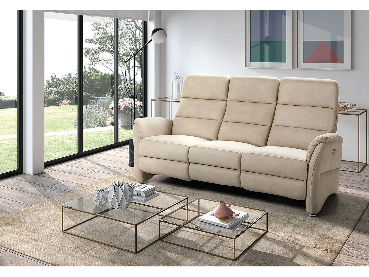 Sofá reclinable Valenza de nobuk-Gris oscuro-Sistema Eléctrico-2 plazas