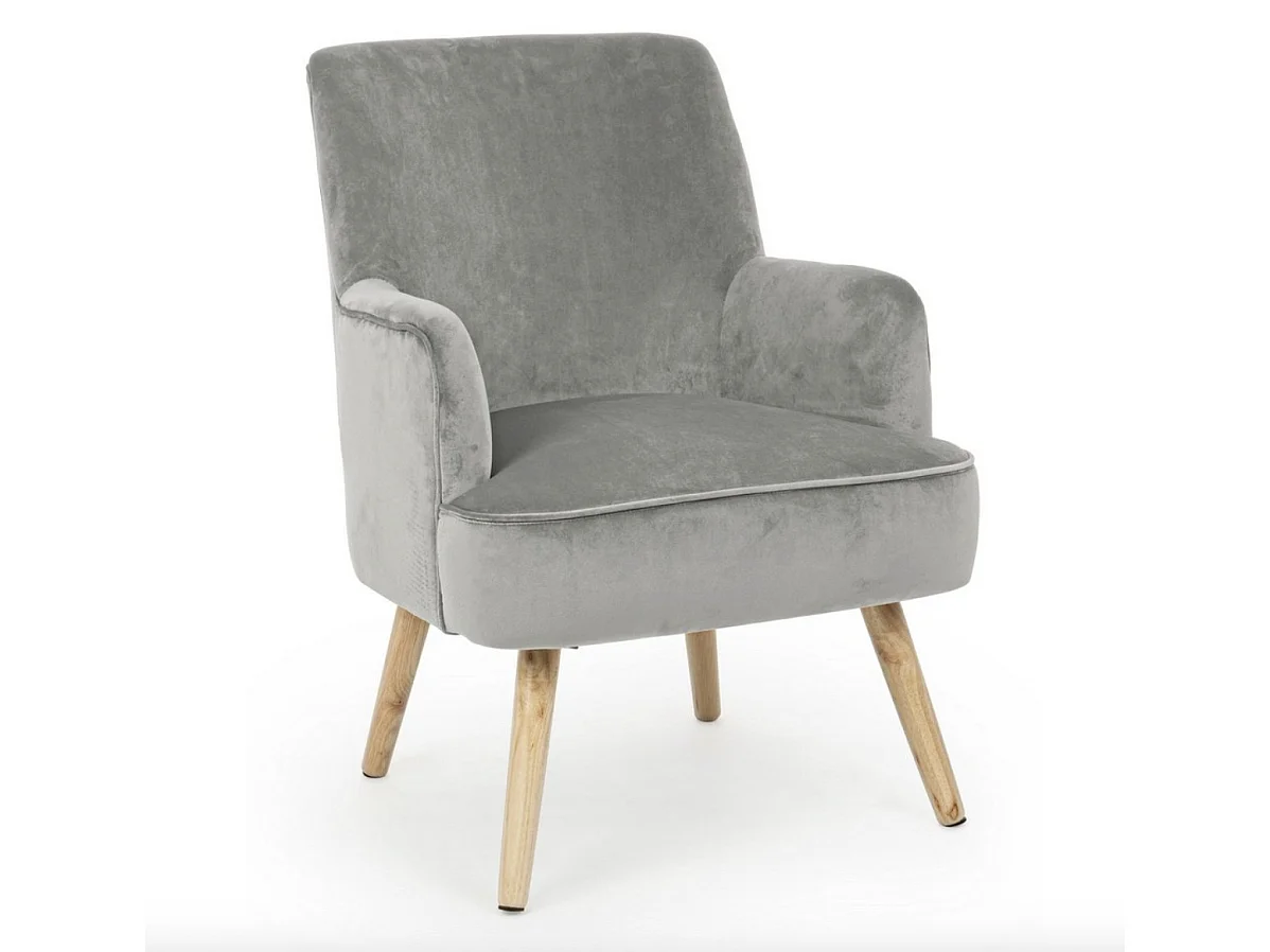 Fauteuil LAVINE – Effet velours et bois-Gris